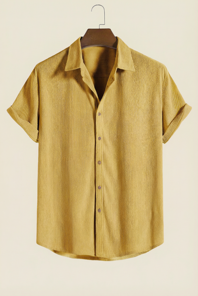 Corduroy Button Up Short Sleeved Shirt Yellow
