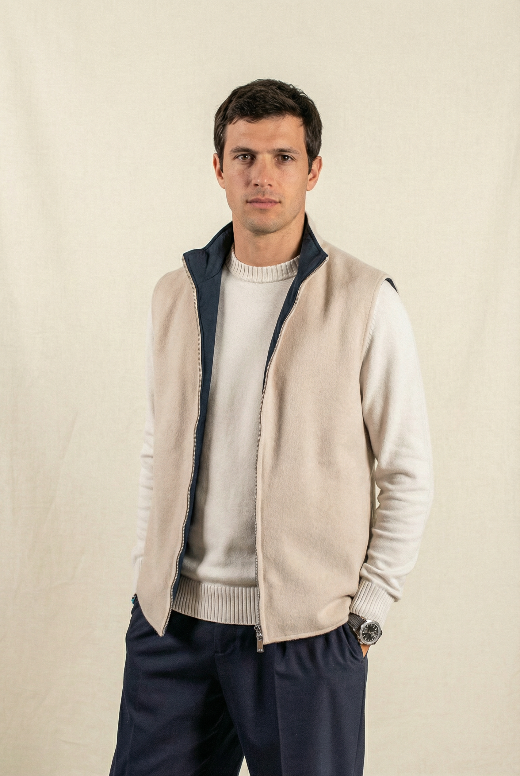 Reversible Wool Gilet | Beige/Navy