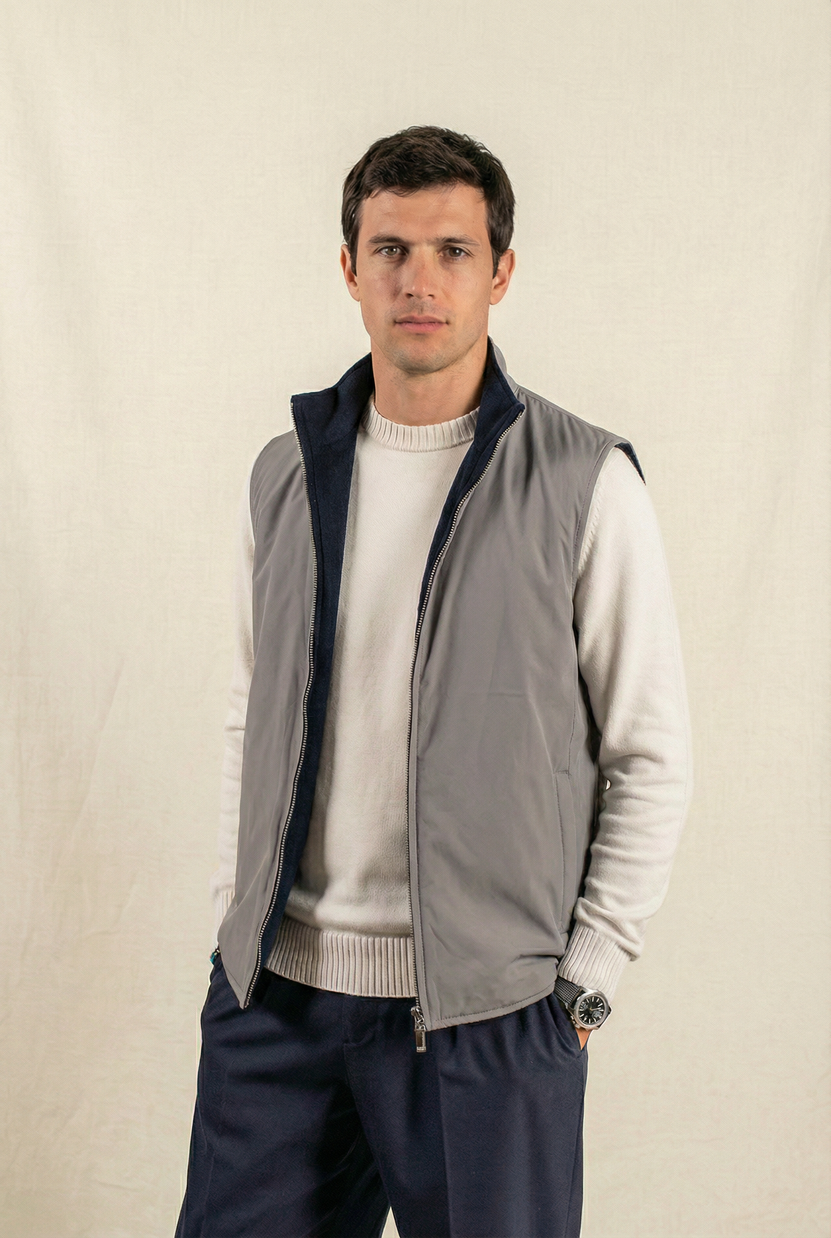 Reversible Wool Gilet Navy/Grey