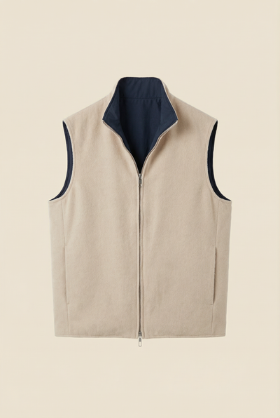 Reversible Wool Gilet | Beige/Navy