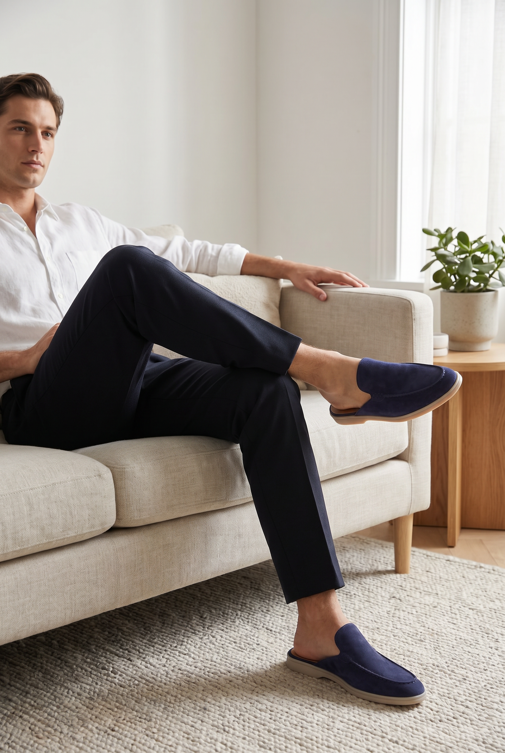 Yacht Loafer Suede Mule Navy