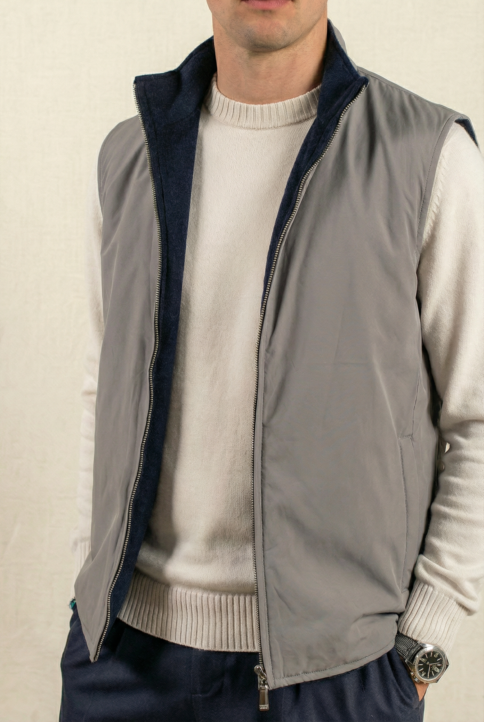 Reversible Wool Gilet Navy/Grey