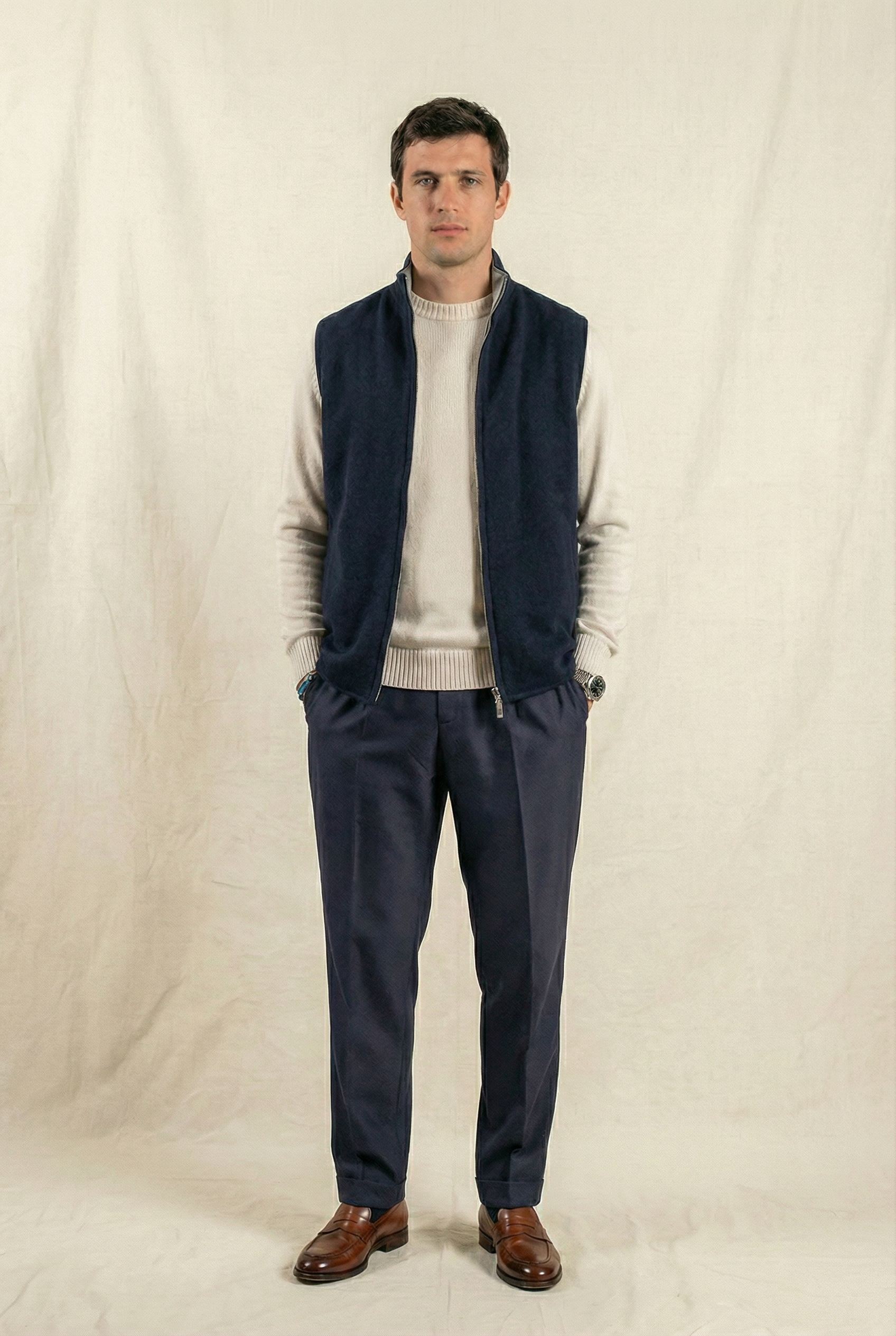 Reversible Wool Gilet Navy/Grey