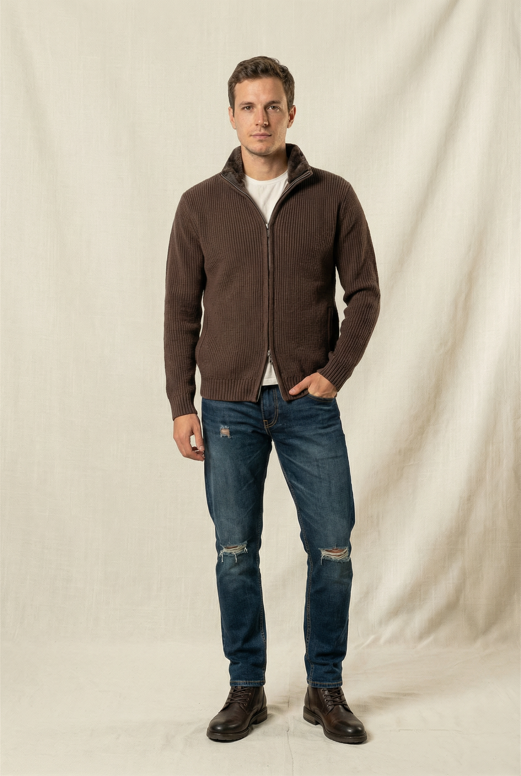 Fur Collar Wool Blouson | Brown