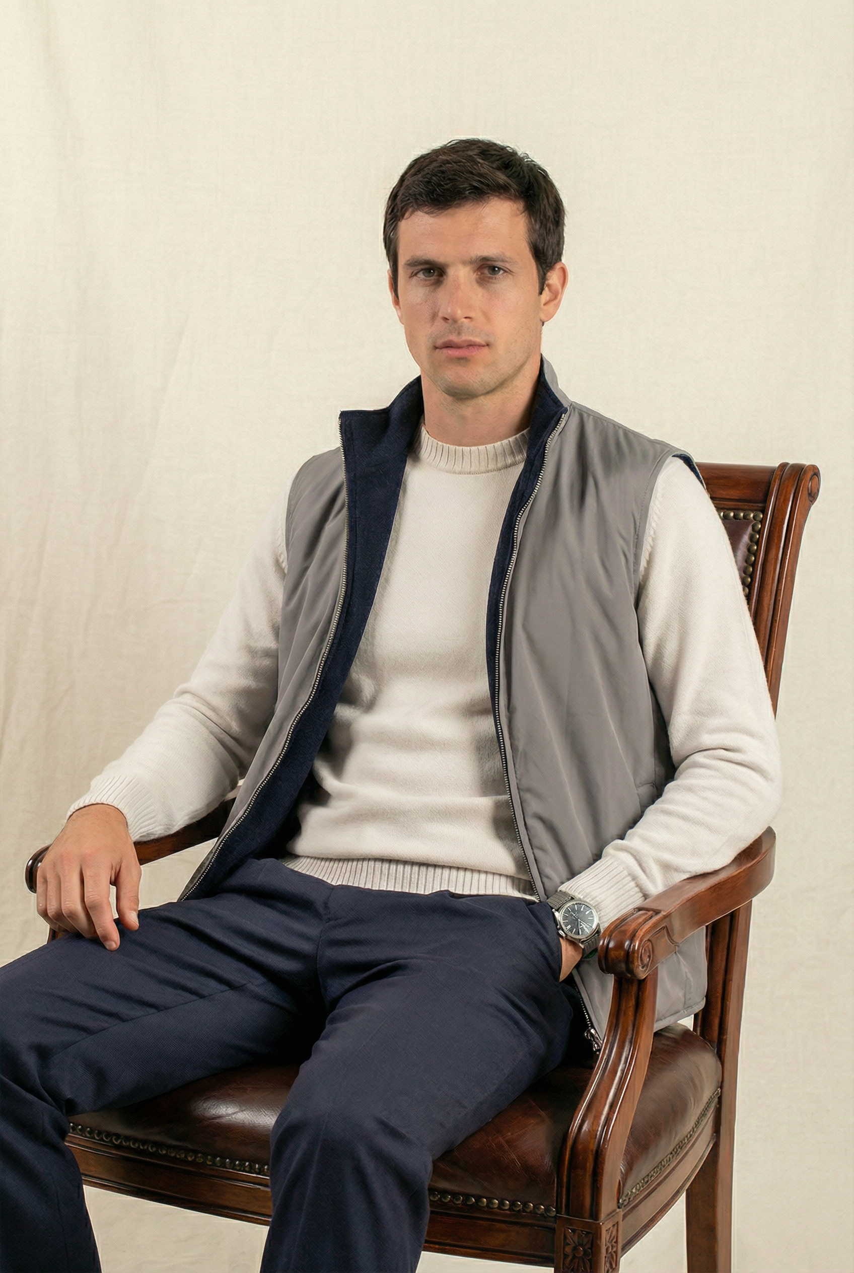 Reversible Wool Gilet Navy/Grey