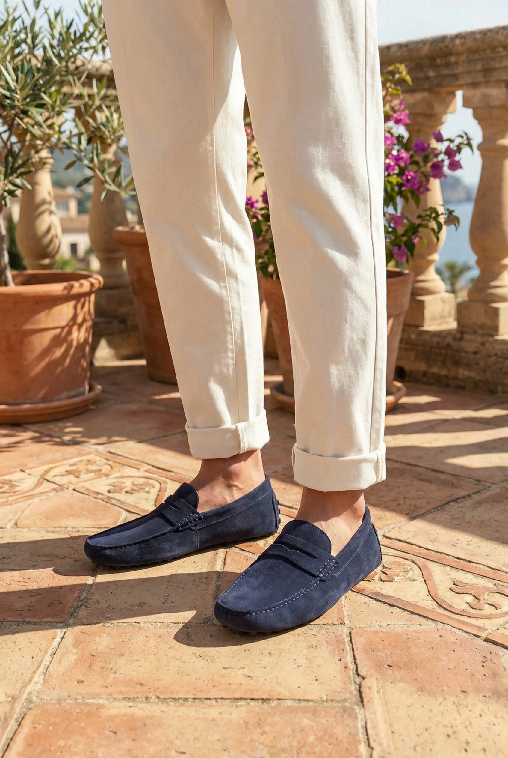 Suede Driver Loafers Marine Blue