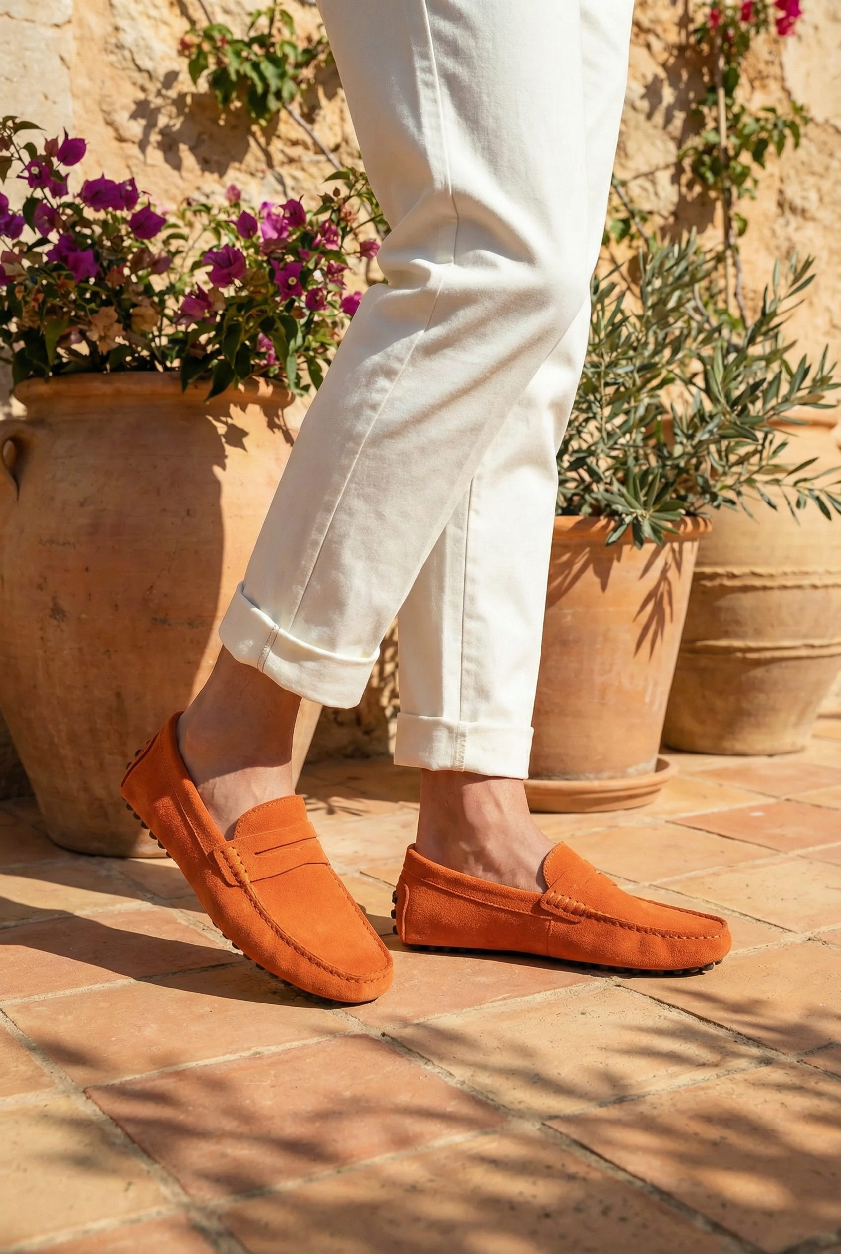 Suede Driver Loafers Orange