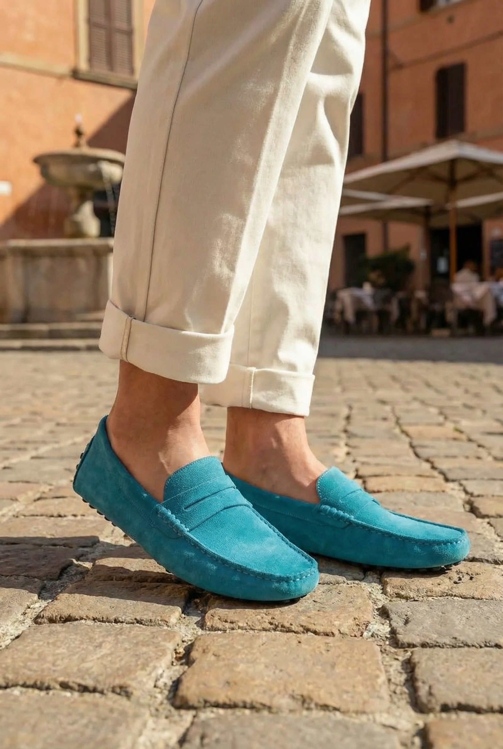 Suede Driver Loafers Turquoise