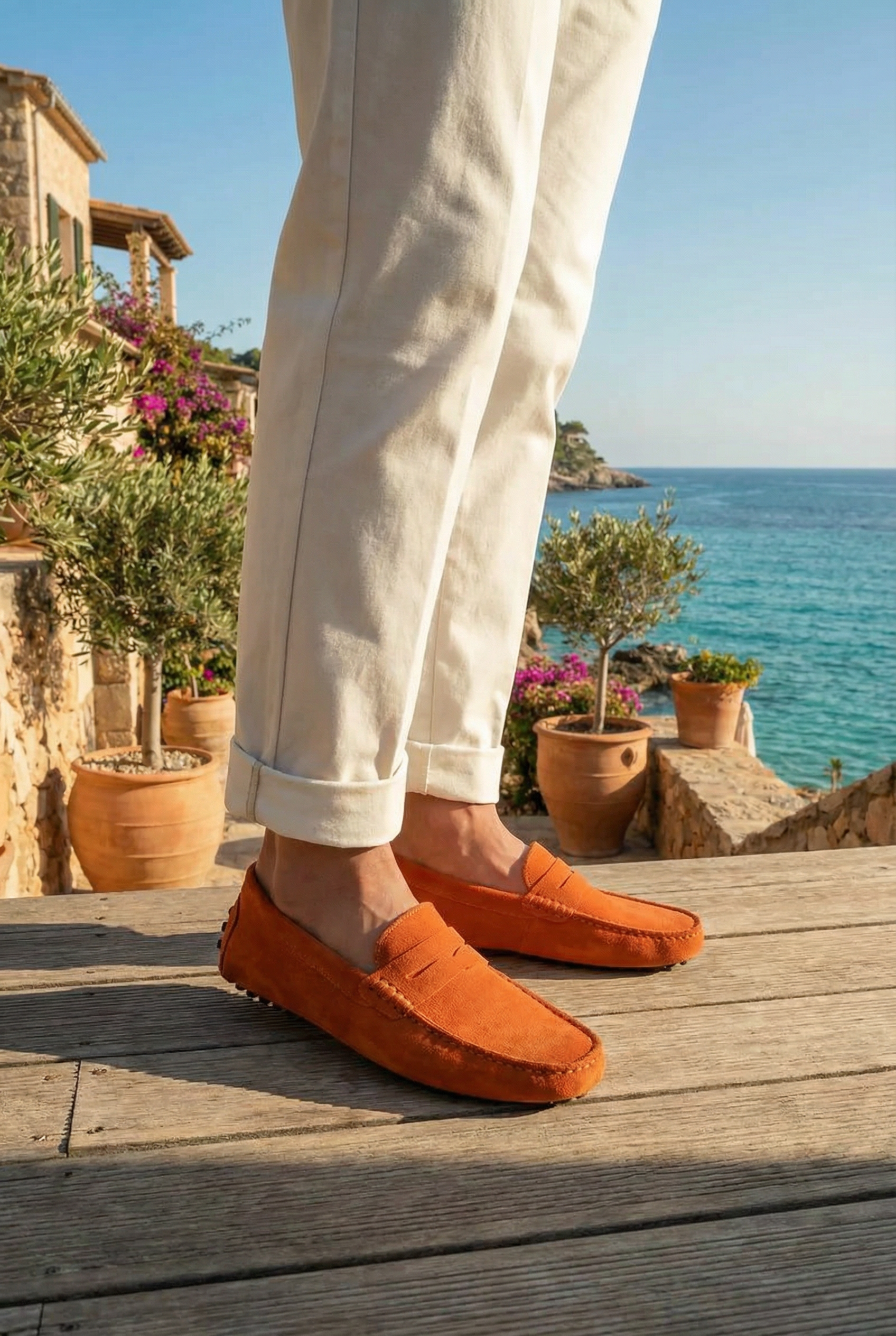 Suede Driver Loafers Orange