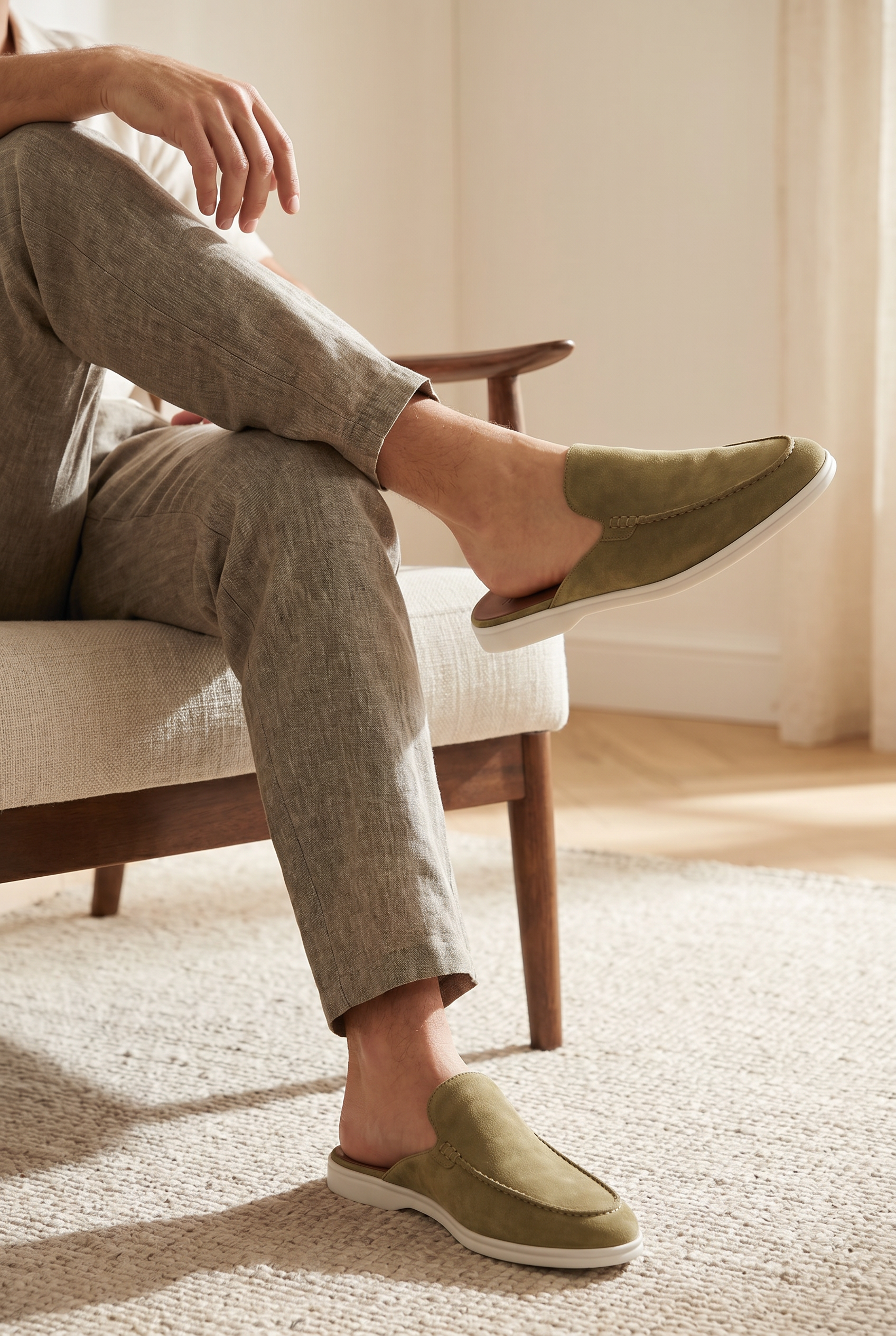 Yacht Loafer Suede Mule Olive