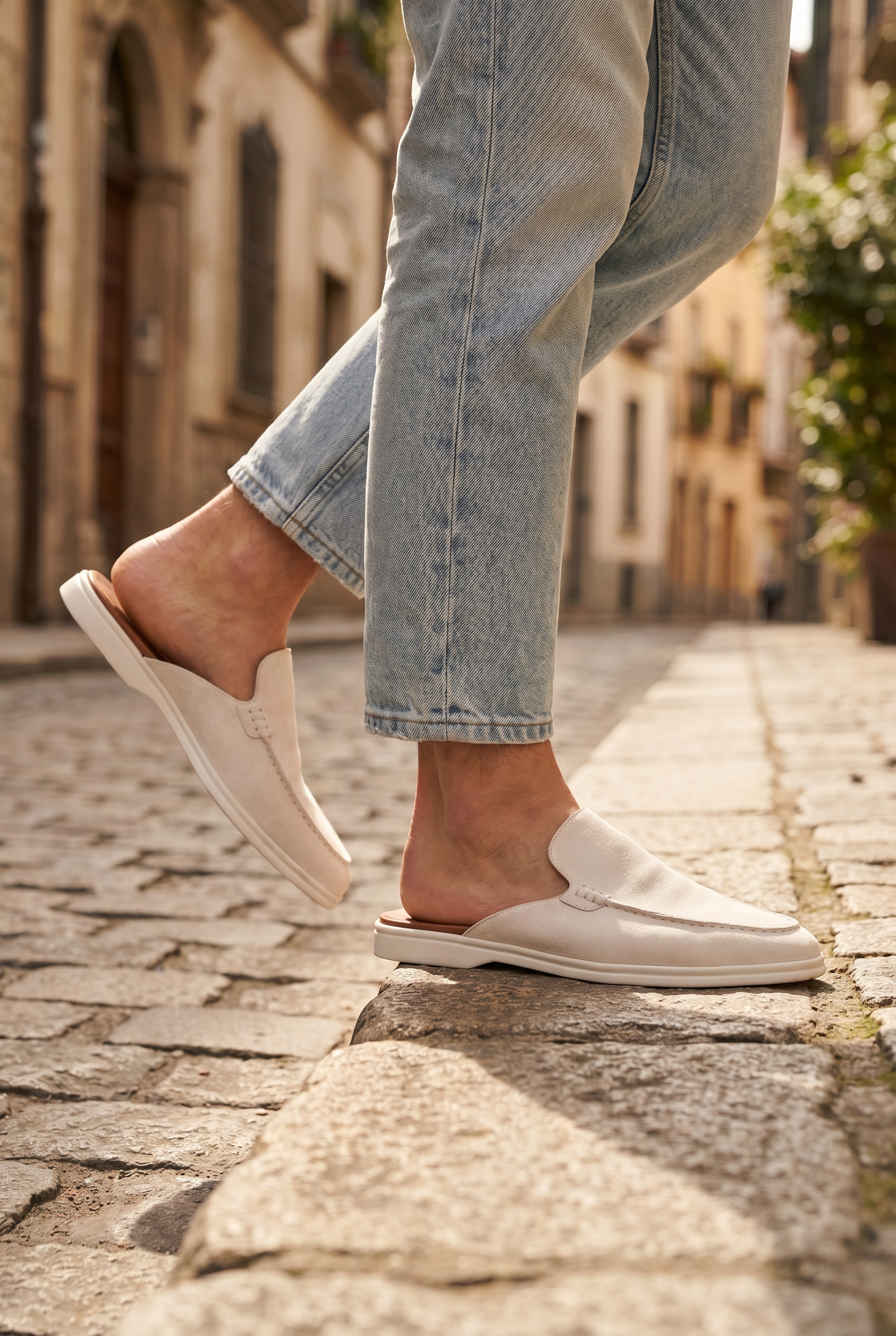 Yacht Loafer Suede Mule White