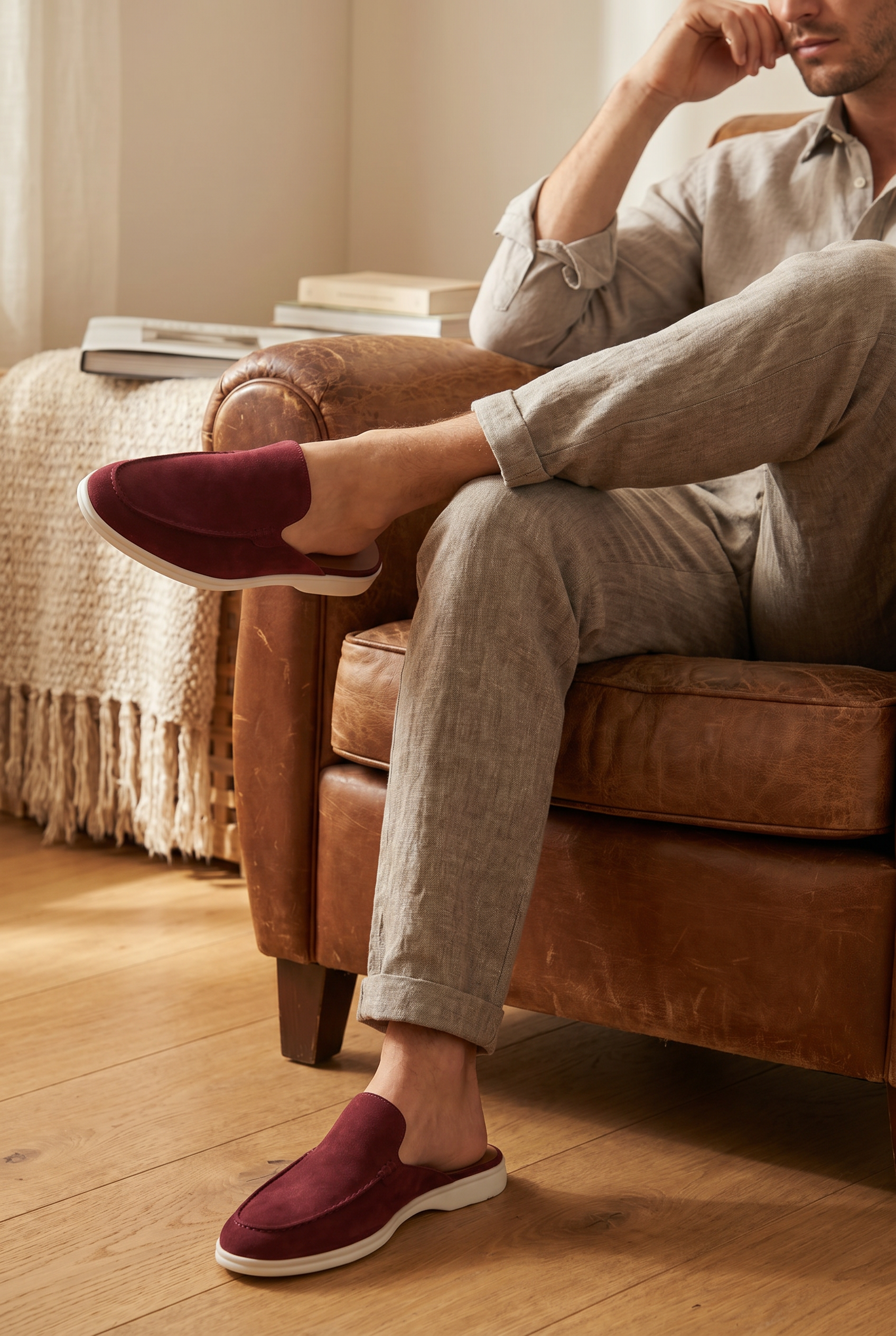 Yacht Loafer Suede Mule Light Burgundy