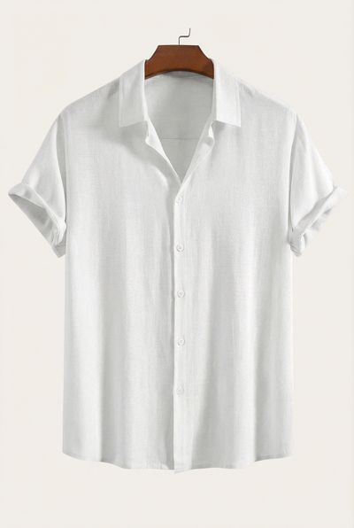 Linen Rayon Blend Button Up Shirt White