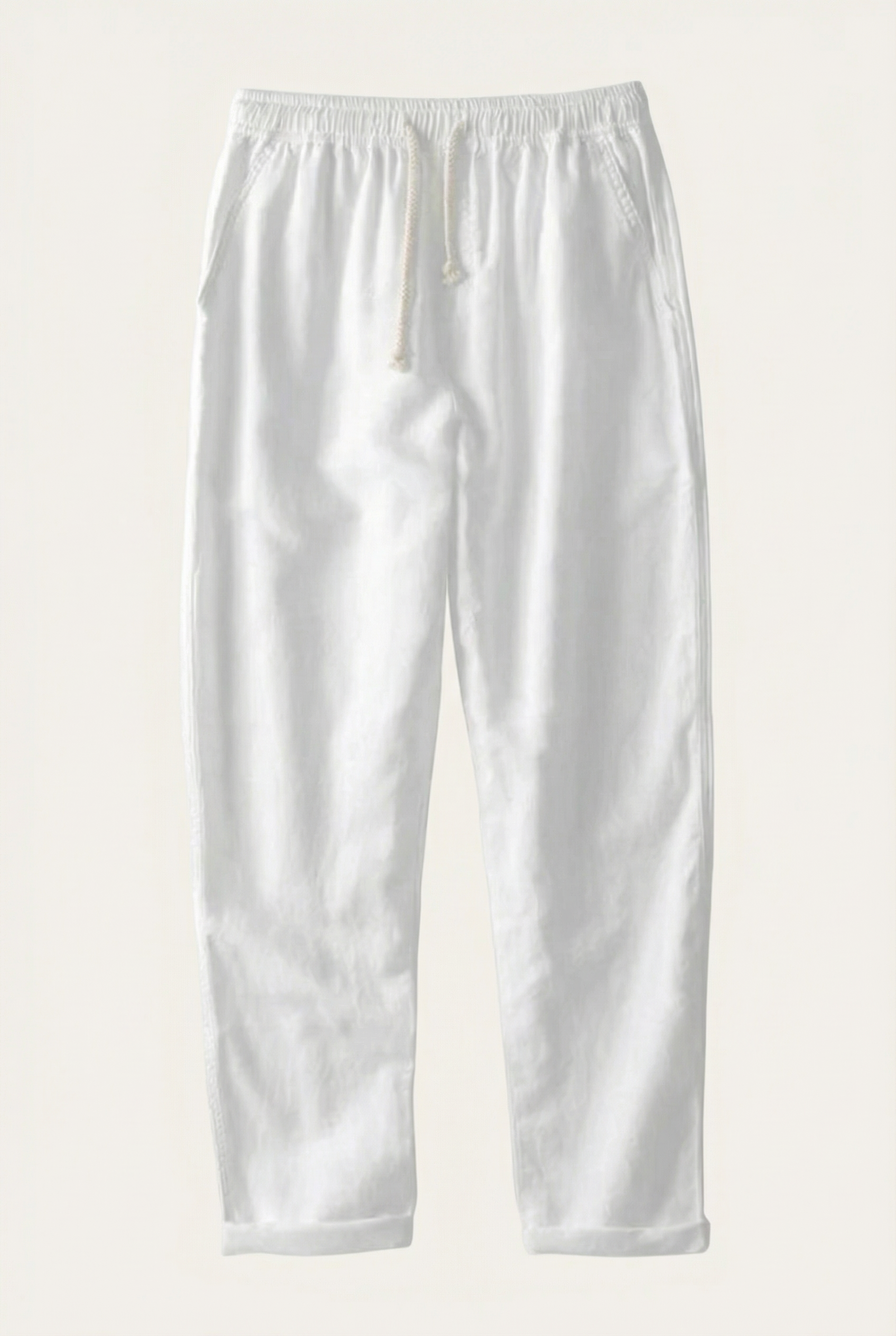Linen Rayon Blend Up Shirt & Straight Leg Linen Pants White