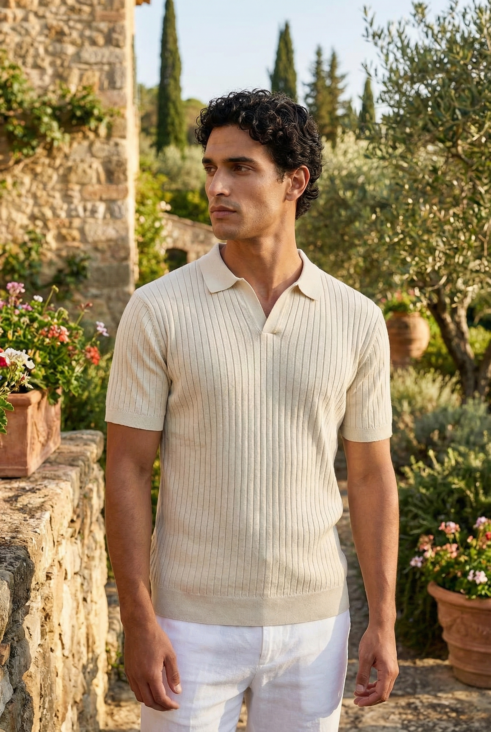 Premium Ribbed Polo Beige