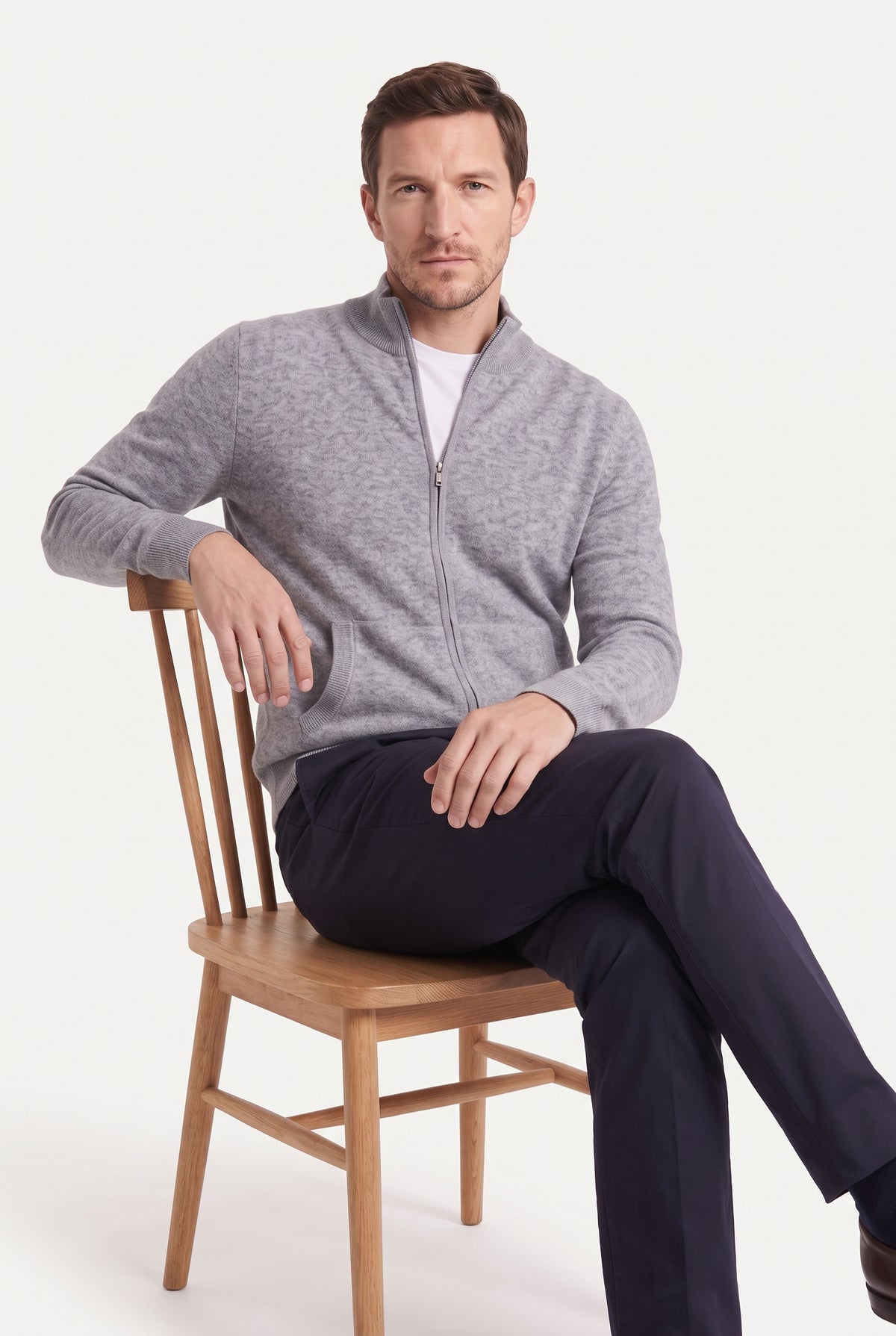 Mongolian Cashmere Full Zip Sweater Grey