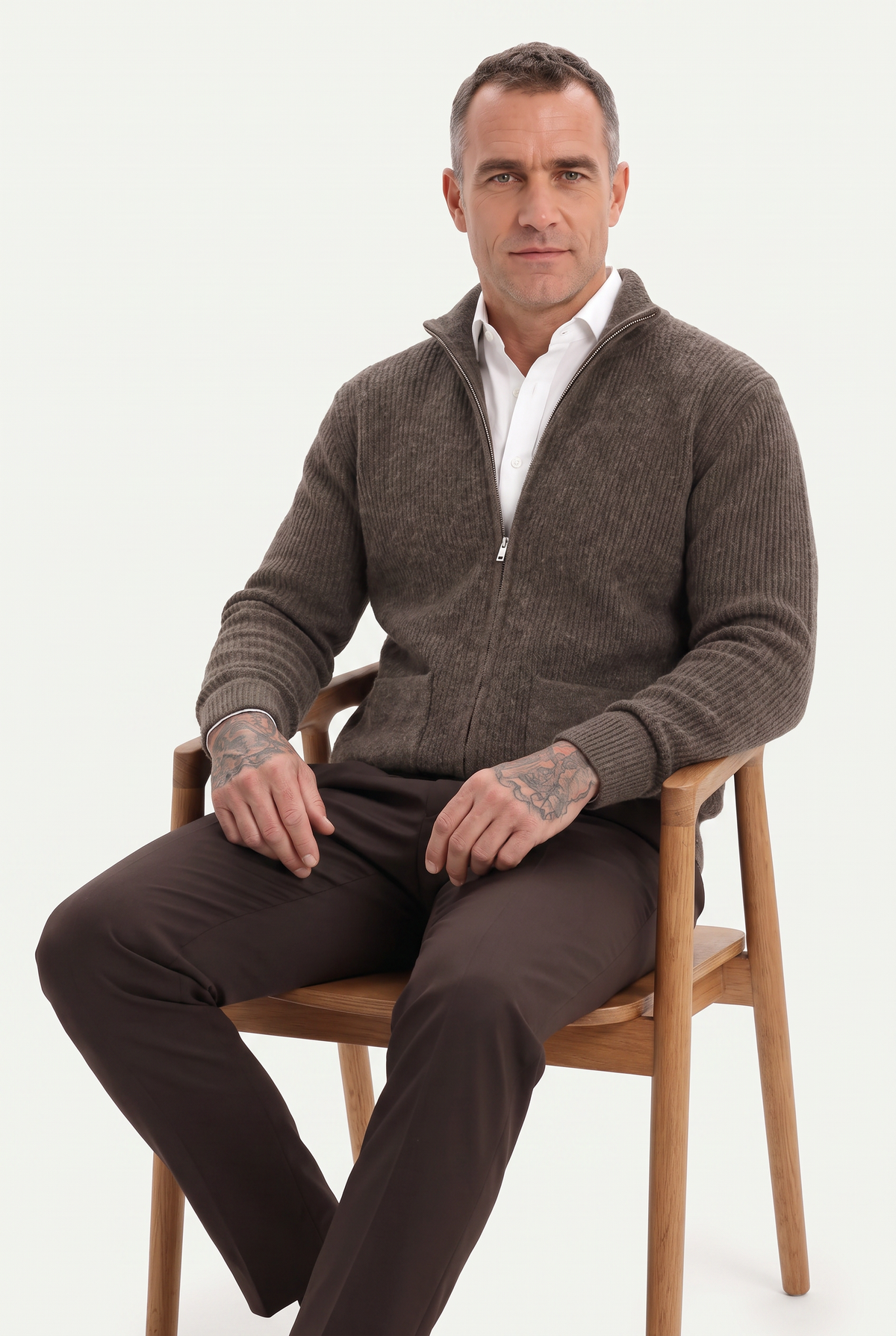 Mirsino Rib Knit Zip Cardigan Brown/Olive