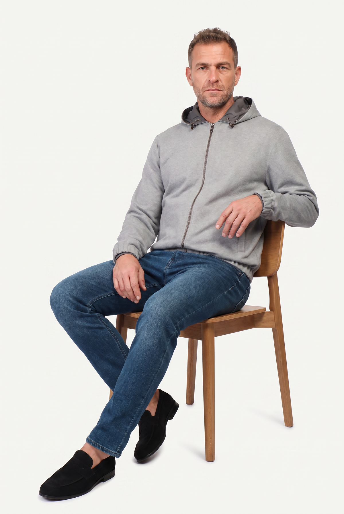 Reversible Hooded Wool City Jacket Grey