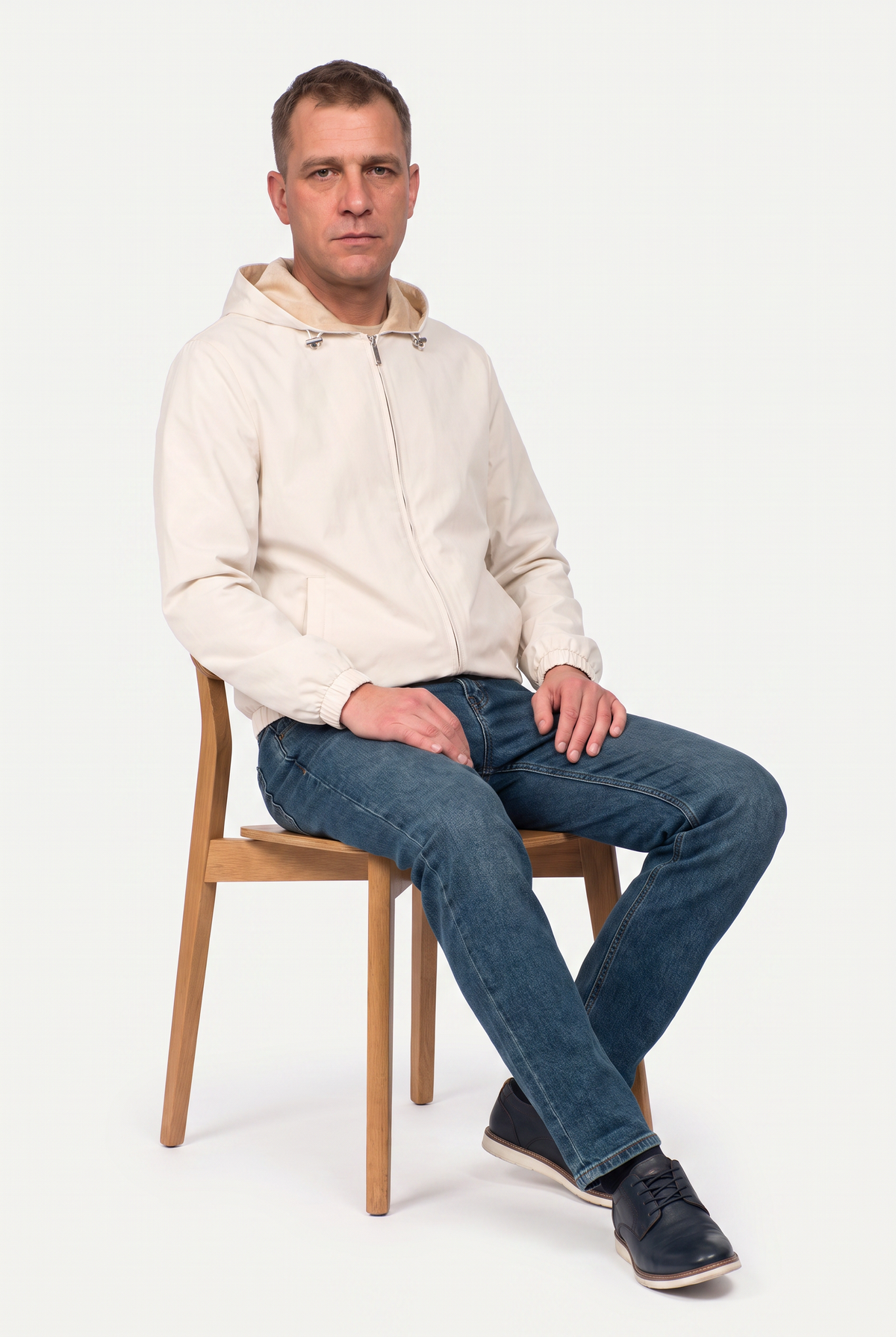 Reversible Hooded Wool City Jacket Creme/White