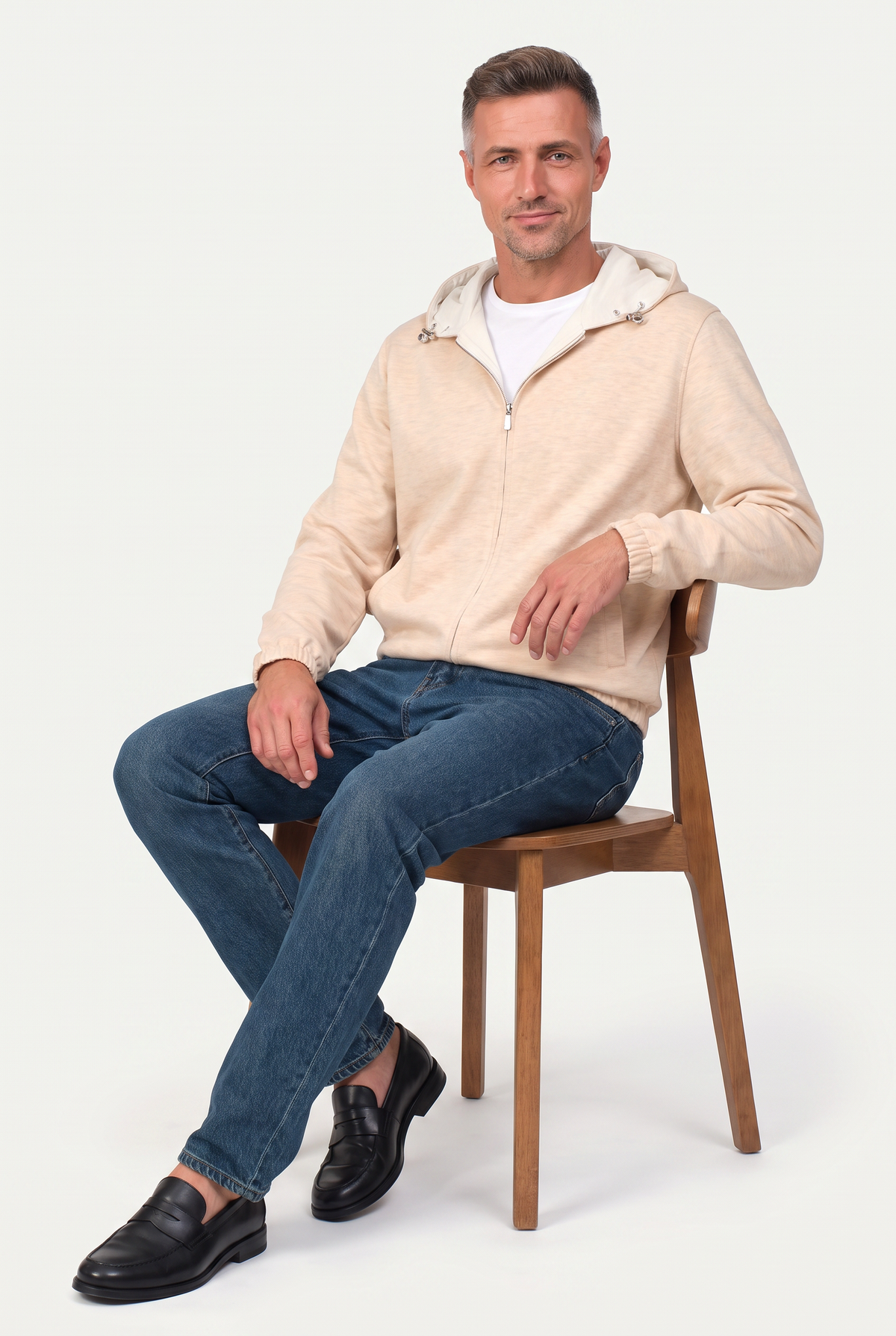 Reversible Hooded Wool City Jacket Creme/White
