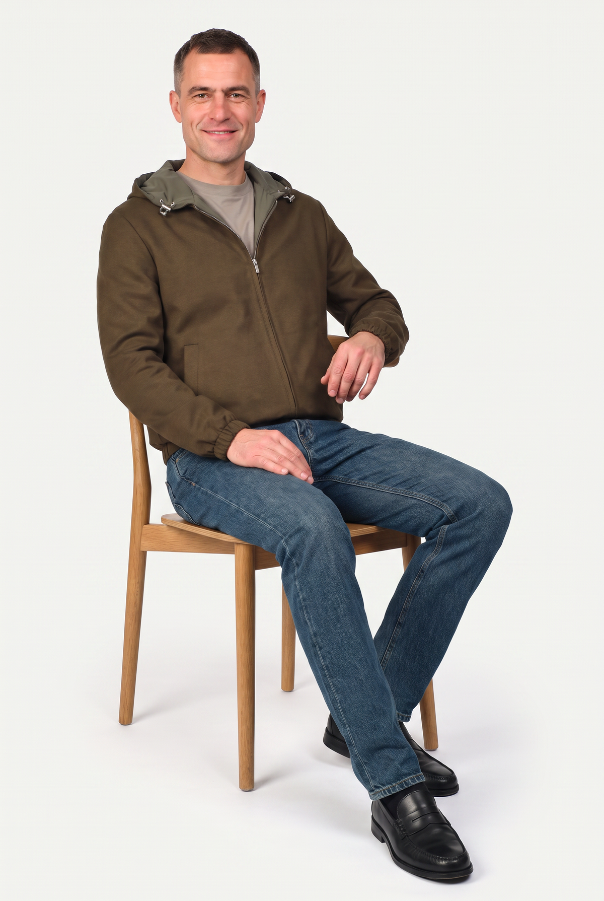 Reversible Hooded Wool City Jacket Green/Olive