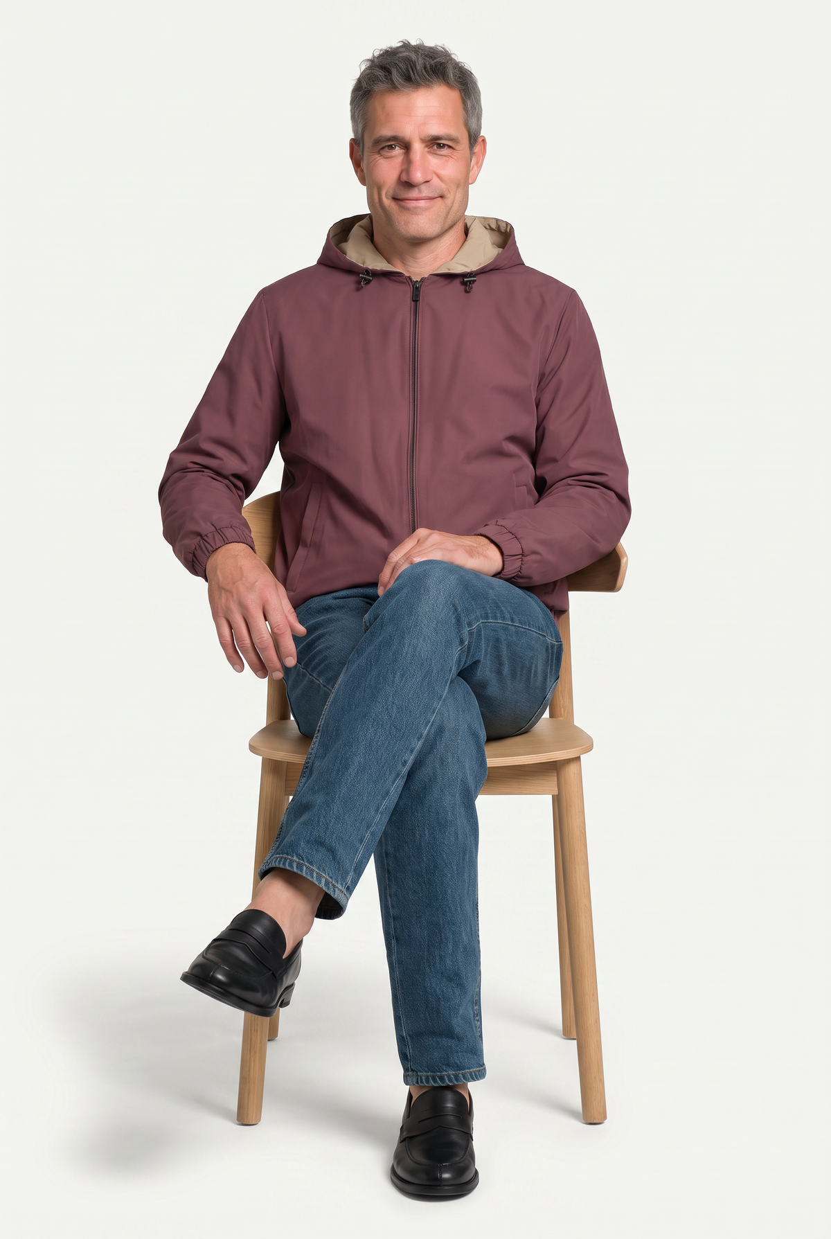 Reversible Hooded Wool City Jacket Burgundy