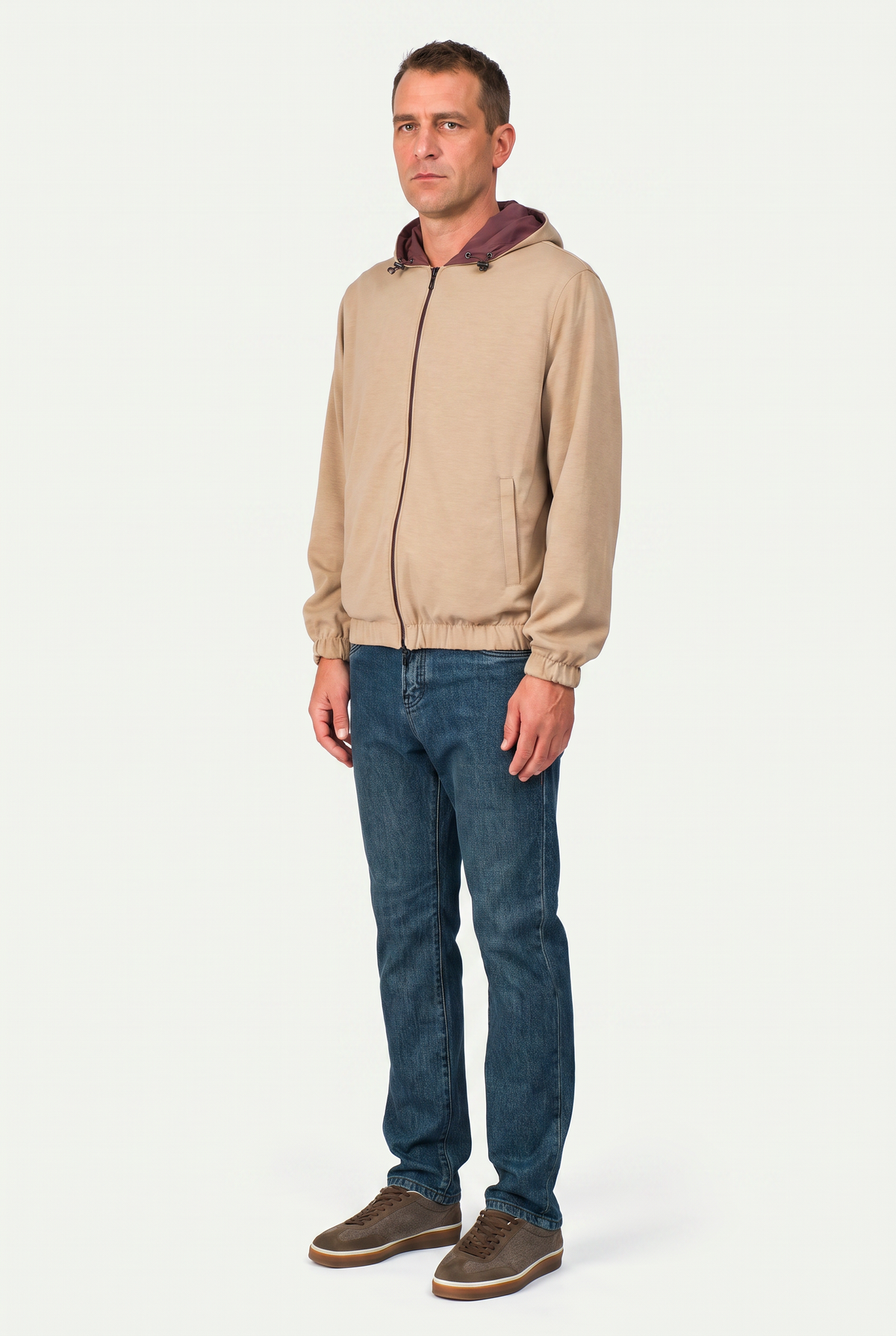 Reversible Hooded Wool City Jacket Burgundy