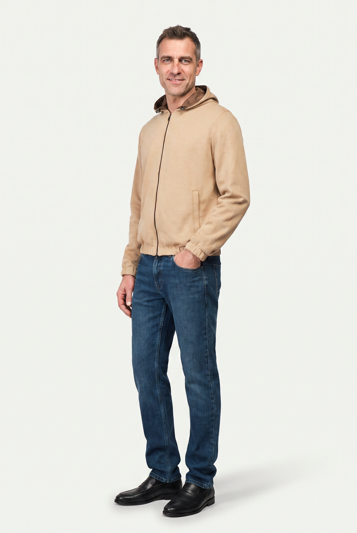 Reversible Hooded Wool City Jacket Beige