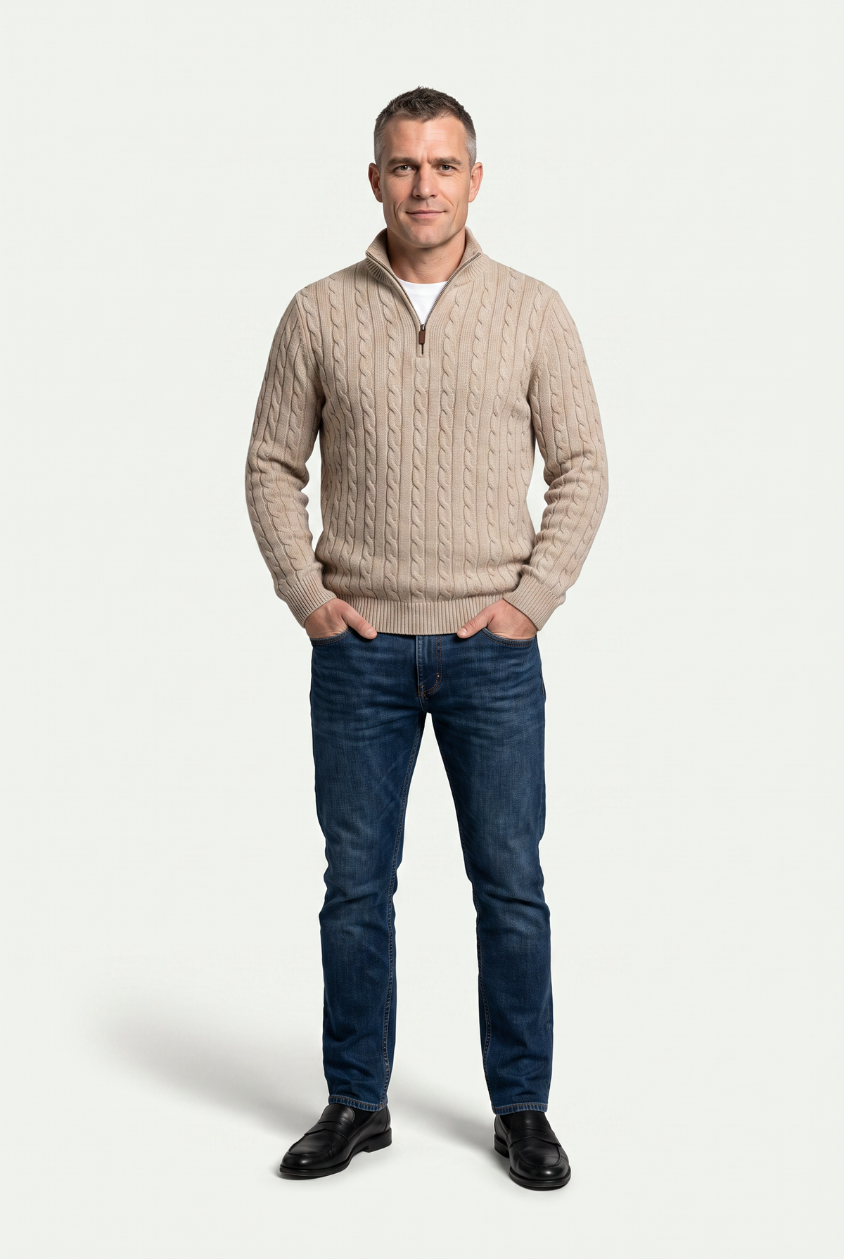 Mirsino Knit Quarter Zip Beige