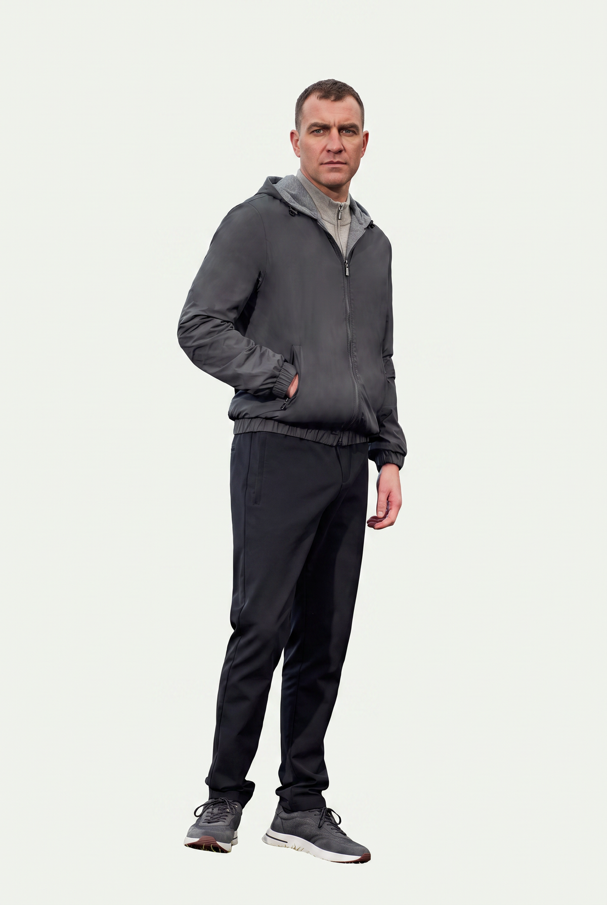 Reversible Hooded Wool City Jacket Grey