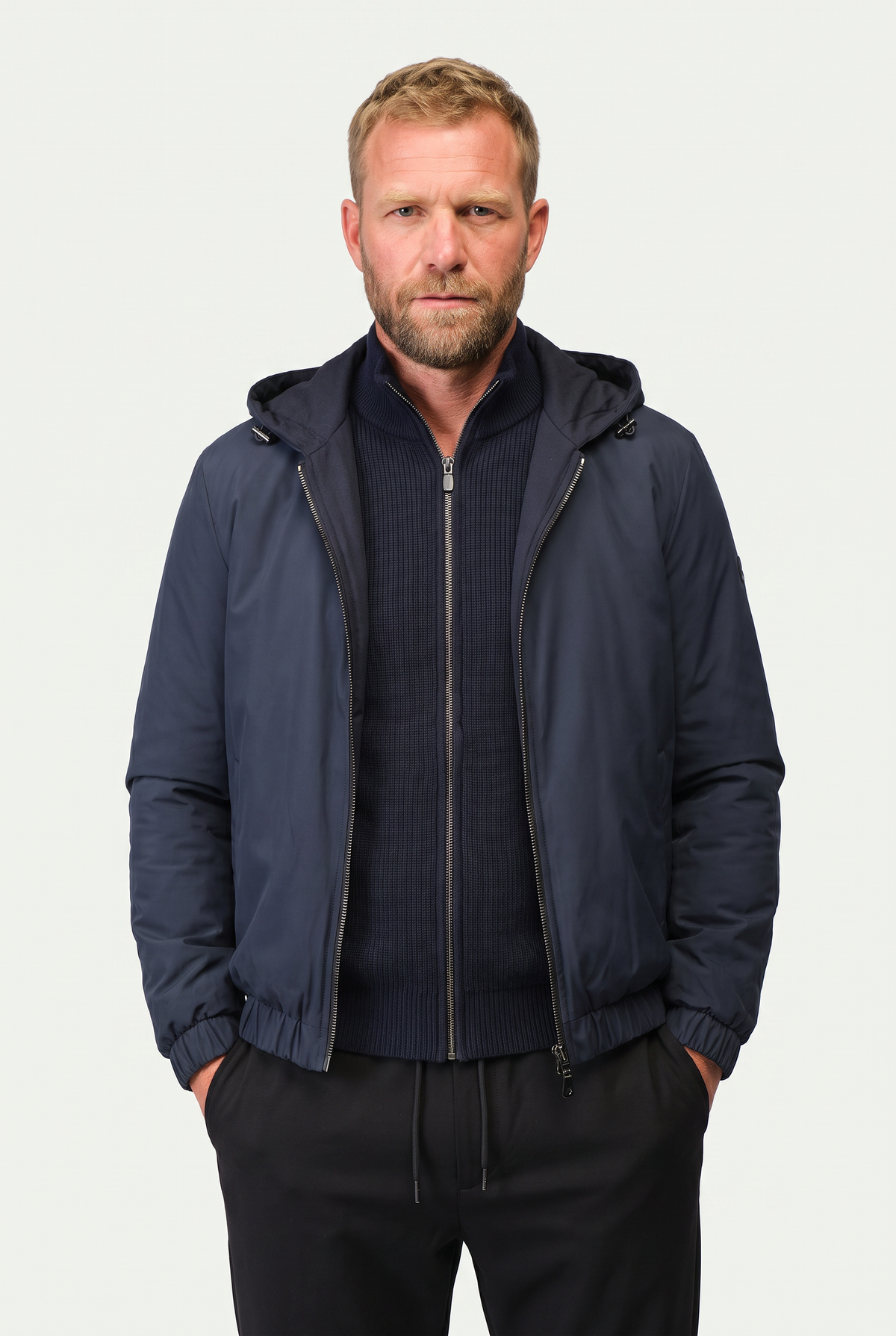Reversible Hooded Wool City Jacket Navy/Black