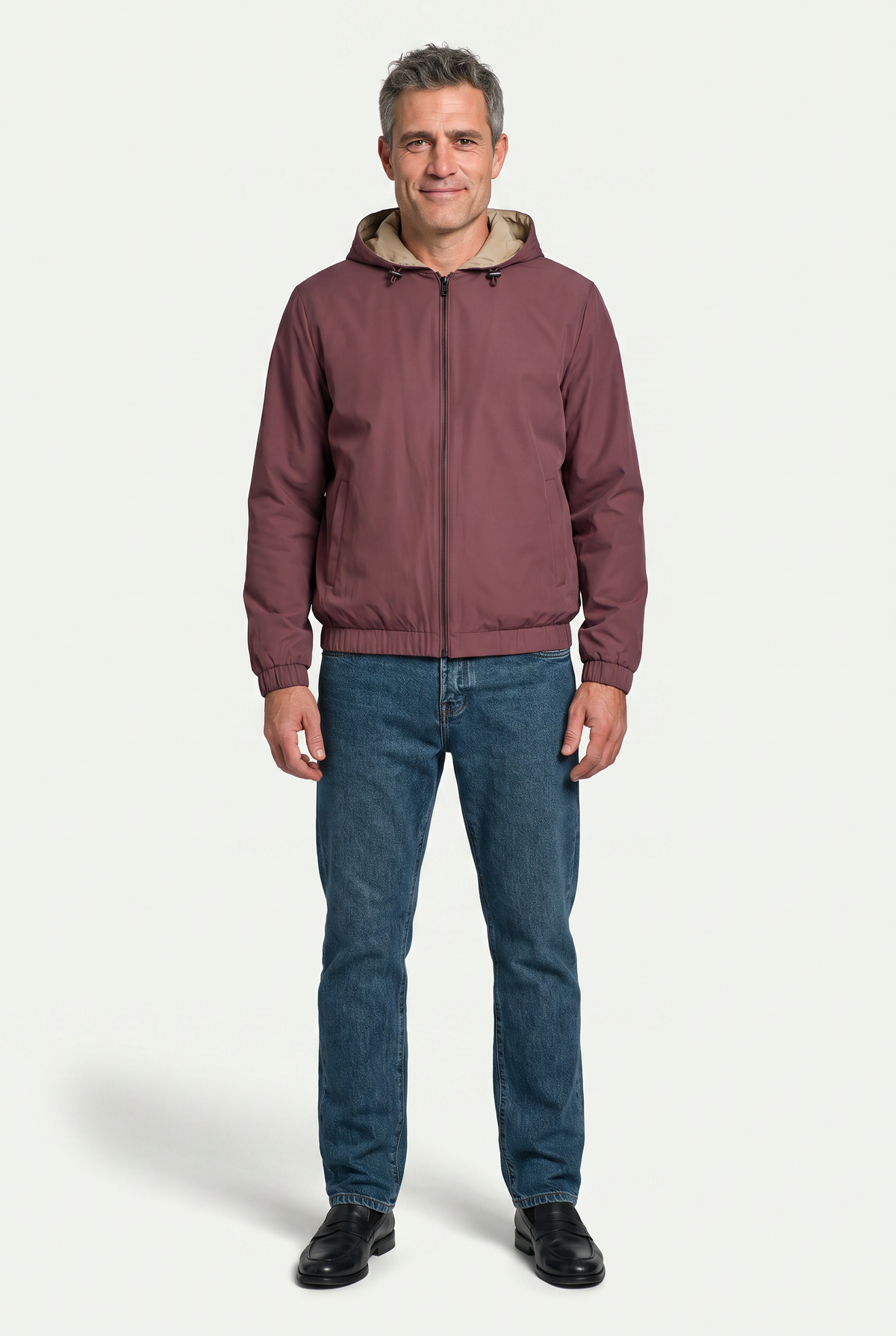 Reversible Hooded Wool City Jacket Burgundy