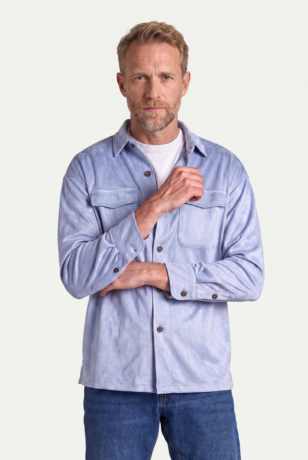 Mirsino Suede Overshirt | Light Blue