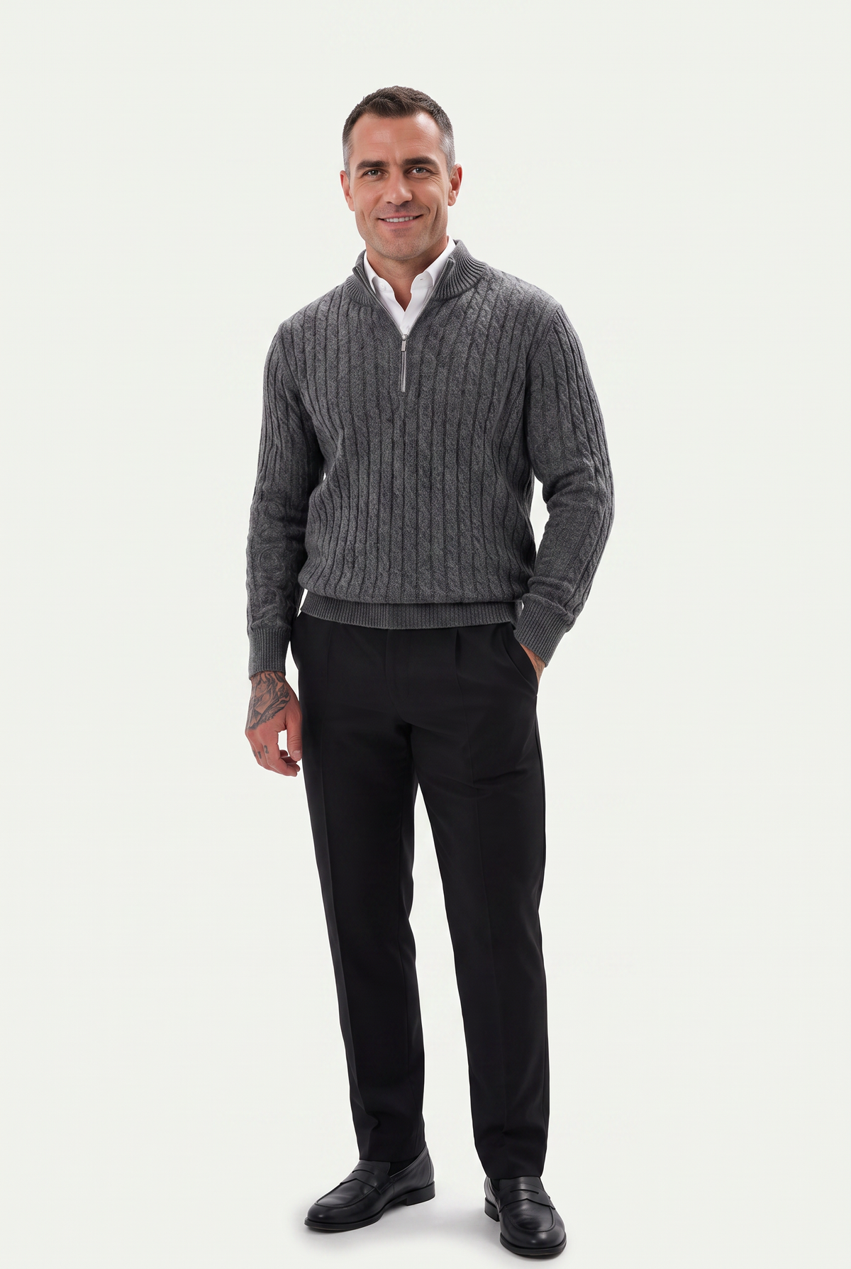 Mirsino Knit Quarter Zip Grey