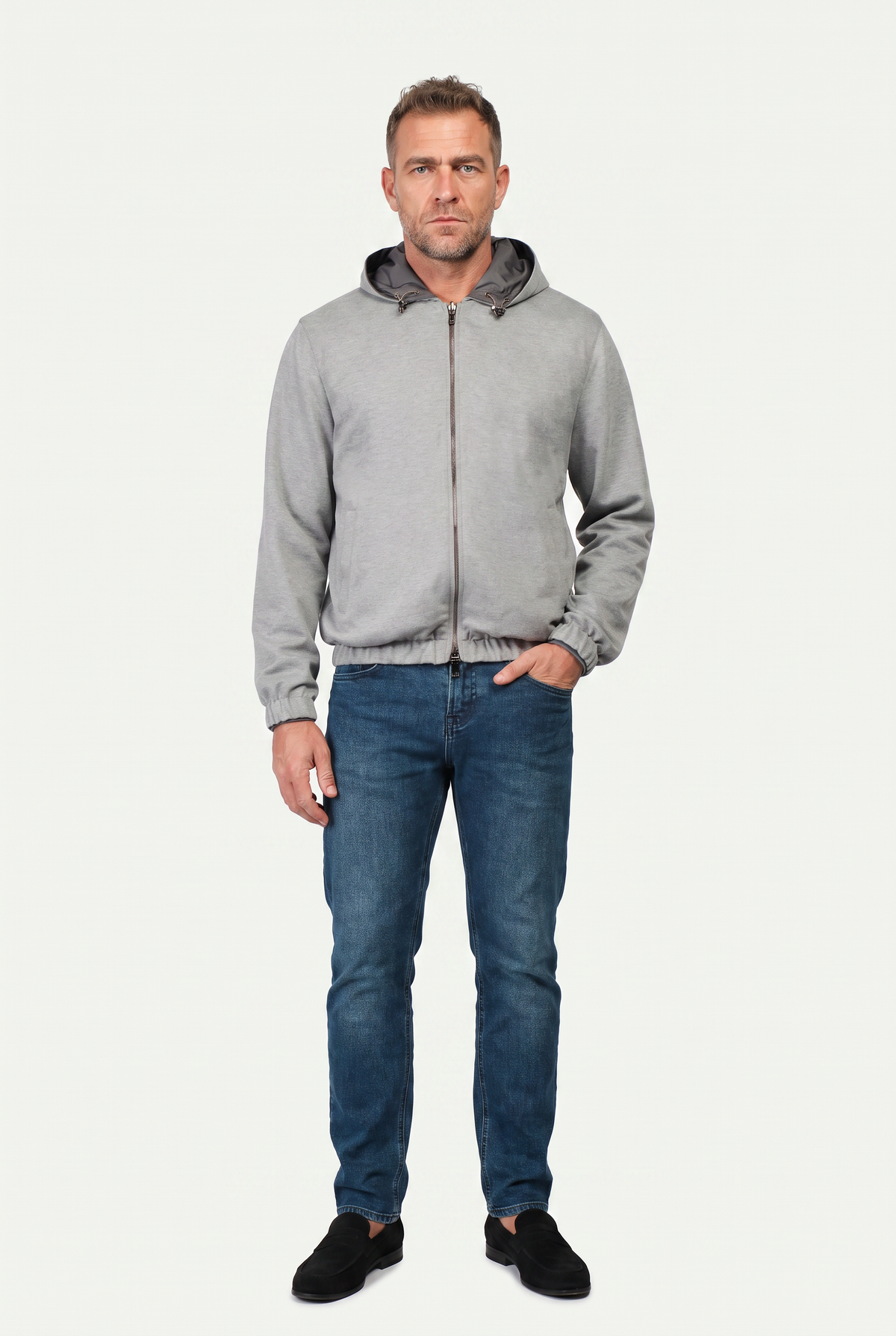 Reversible Hooded Wool City Jacket Grey