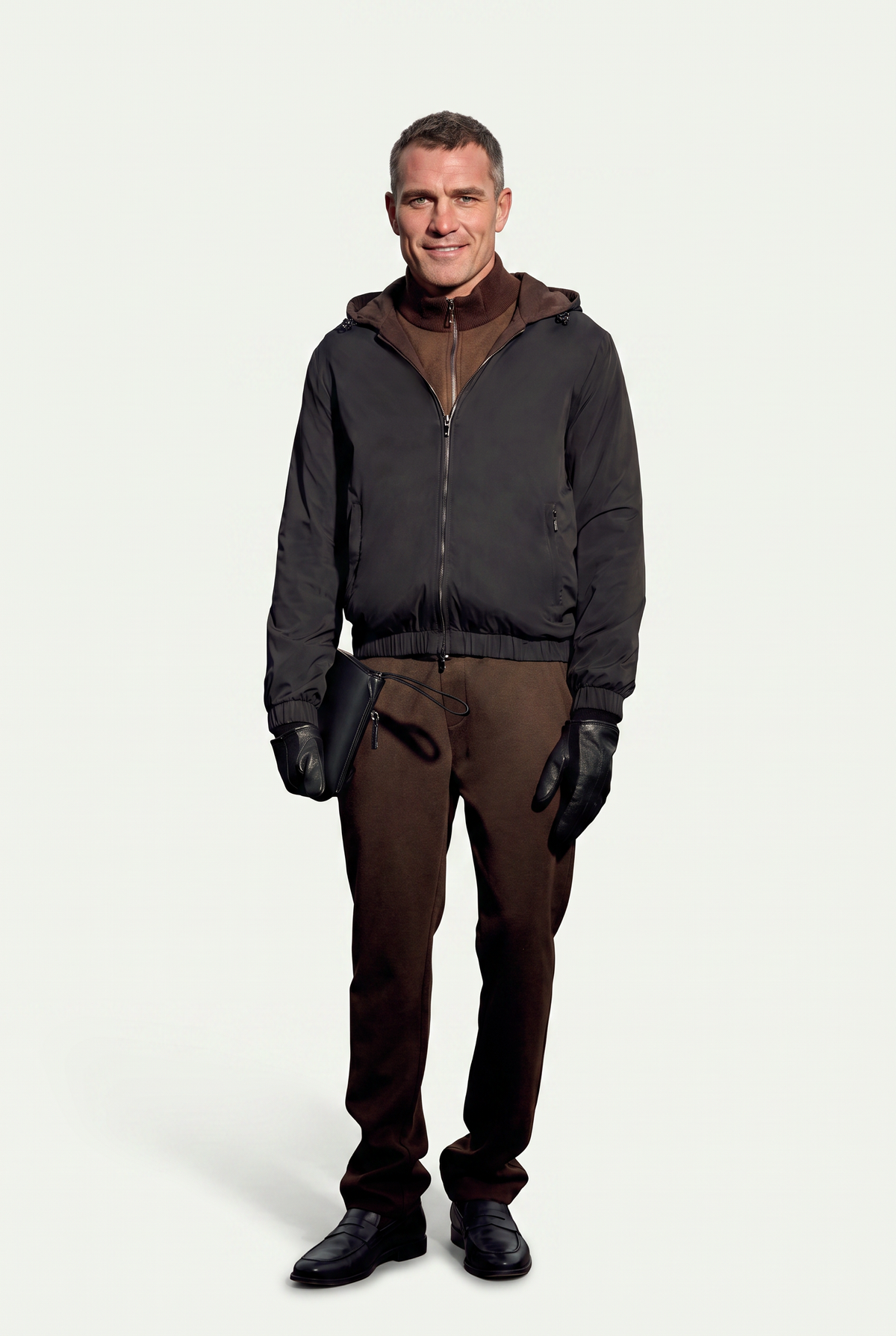 Reversible Hooded Wool City Jacket Black/Brown