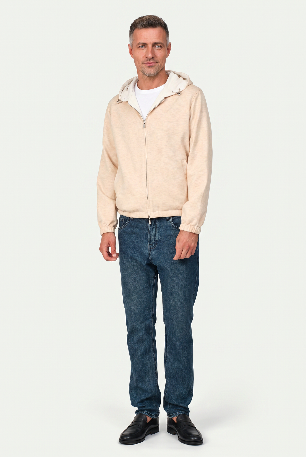 Reversible Hooded Wool City Jacket Creme/White