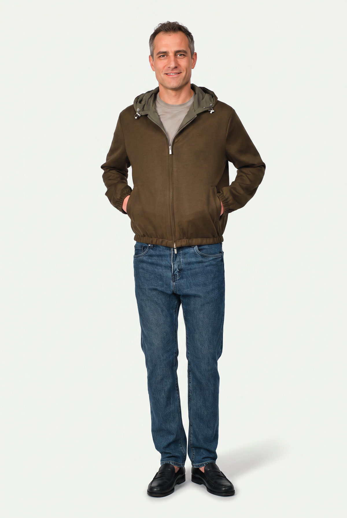 Reversible Hooded Wool City Jacket Green/Olive