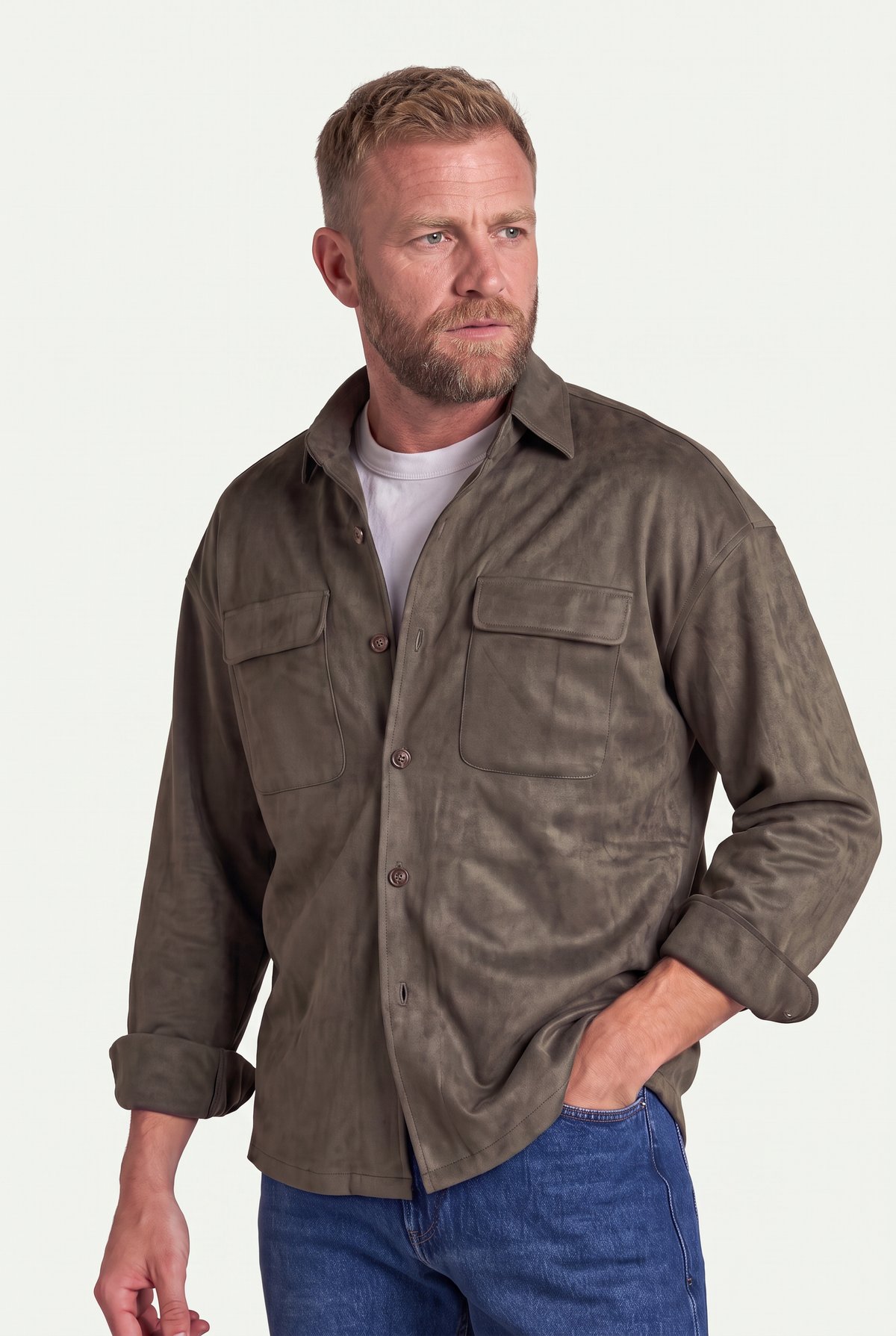 Mirsino Suede Overshirt | Khaki Green