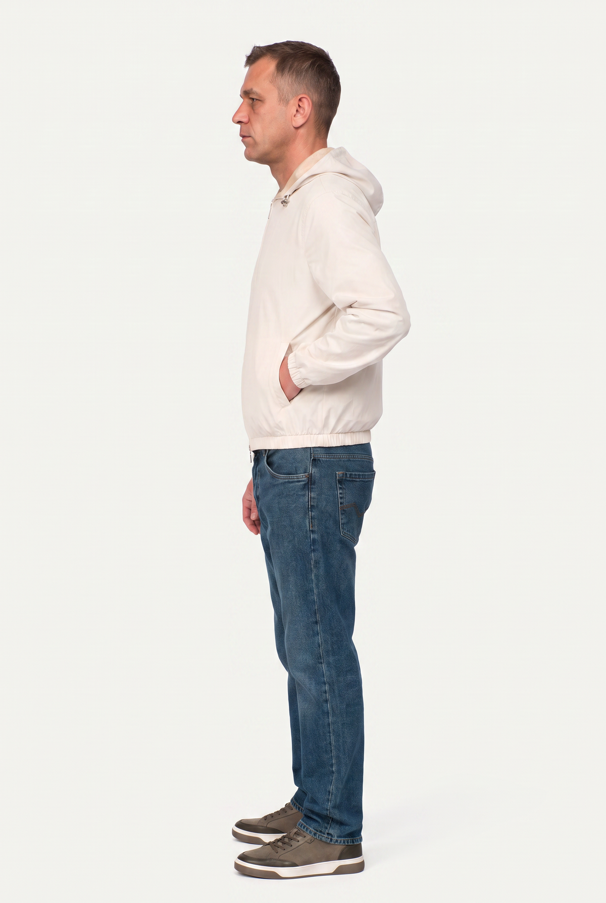 Reversible Hooded Wool City Jacket Creme/White