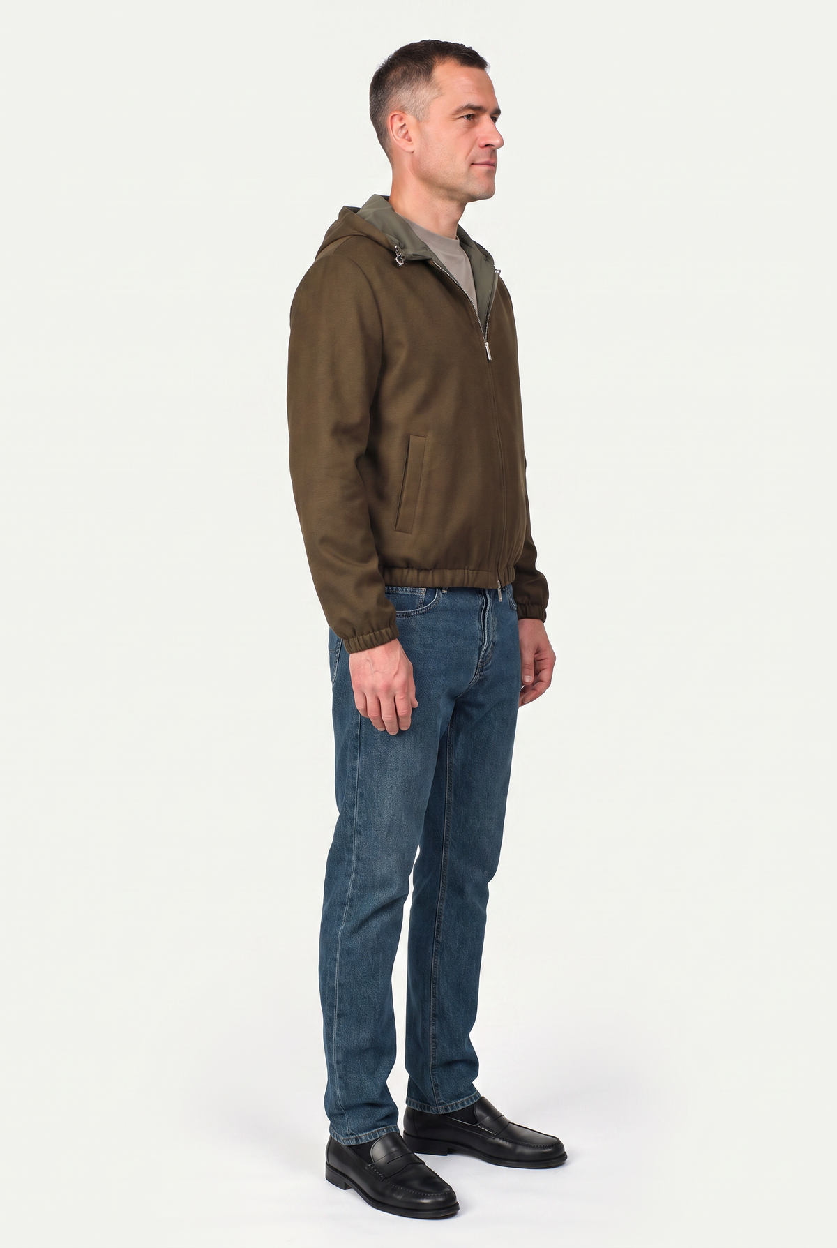 Reversible Hooded Wool City Jacket Green/Olive