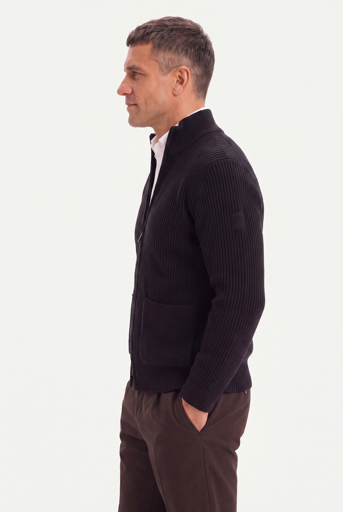 Mirsino Rib Knit Zip Cardigan Black