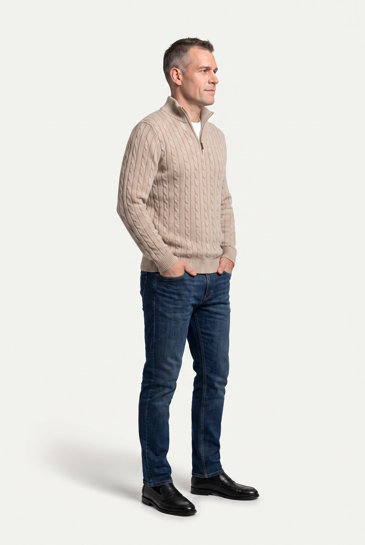 Mirsino Knit Quarter Zip Beige