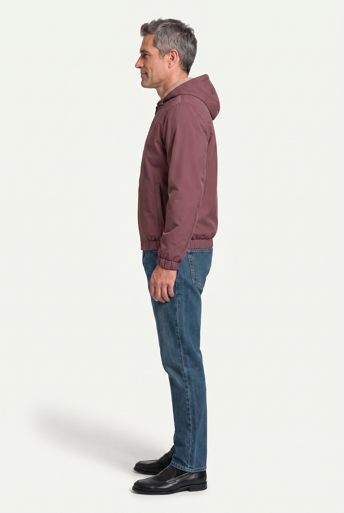Reversible Hooded Wool City Jacket Burgundy