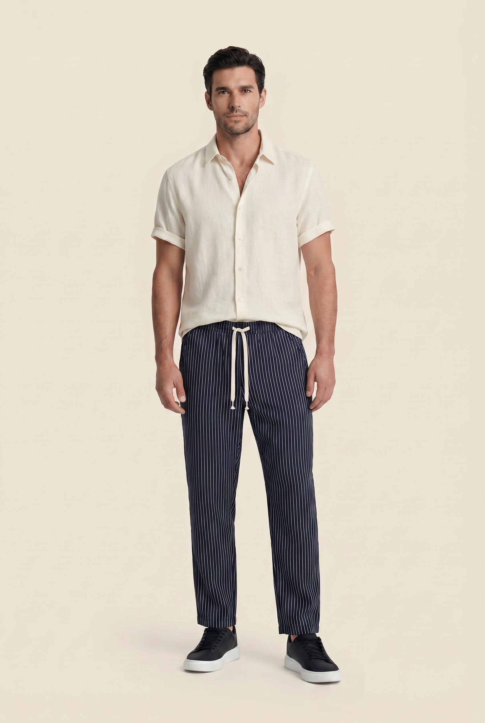 Raffaele™ Pinstripe Linen Pants Black