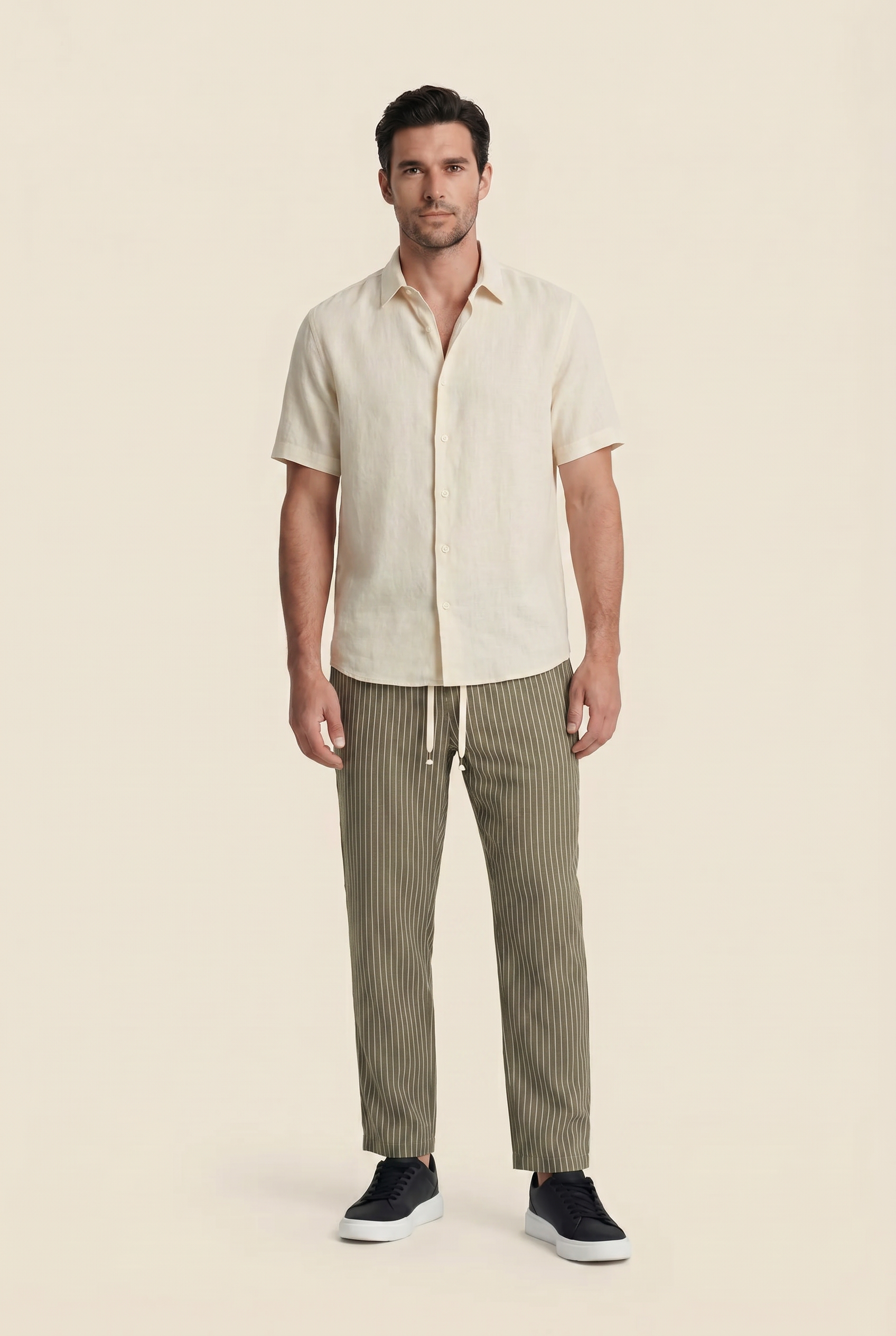 Raffaele™ Pinstripe Linen Pants Olive