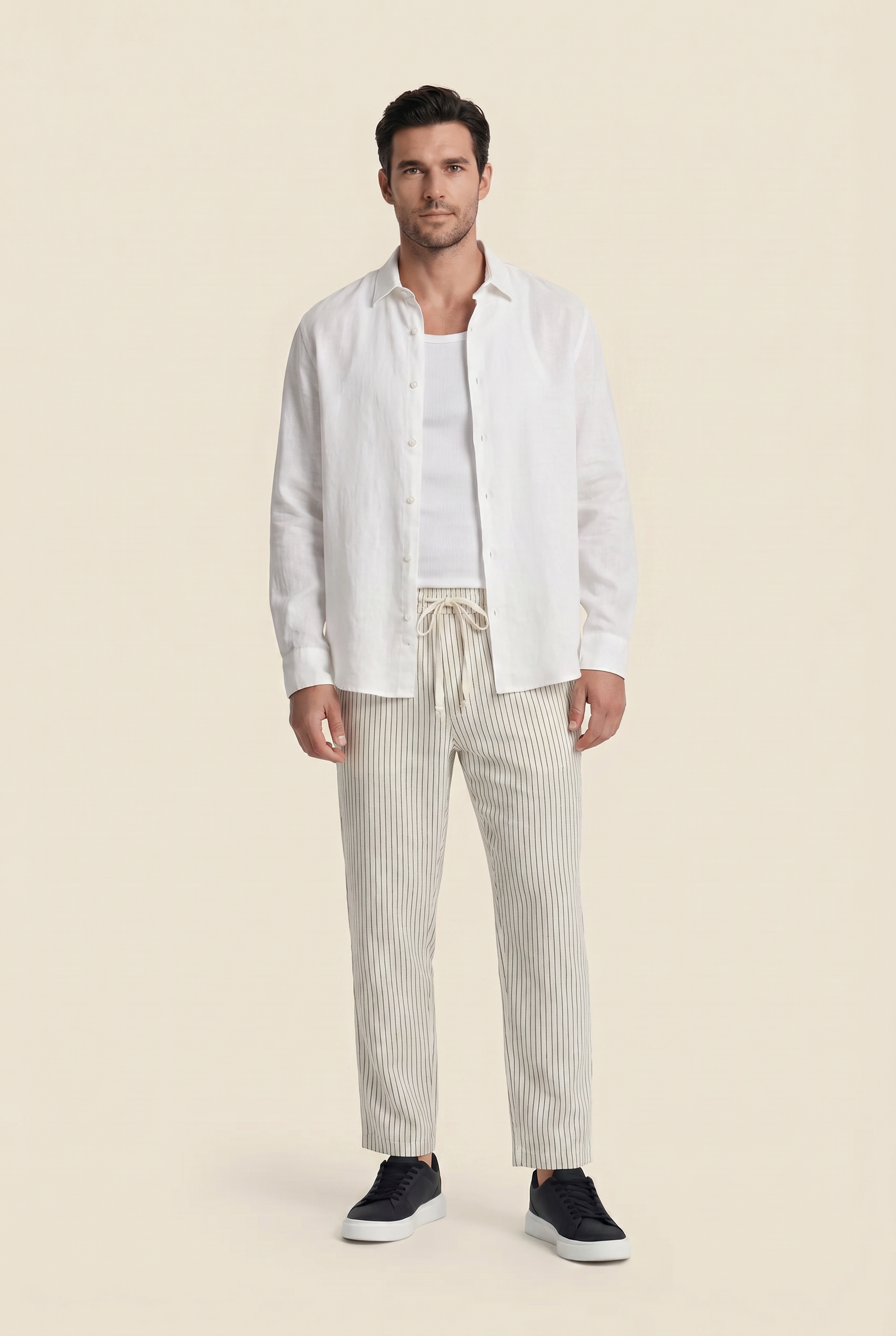 Raffaele™ Pinstripe Linen Pants Beige