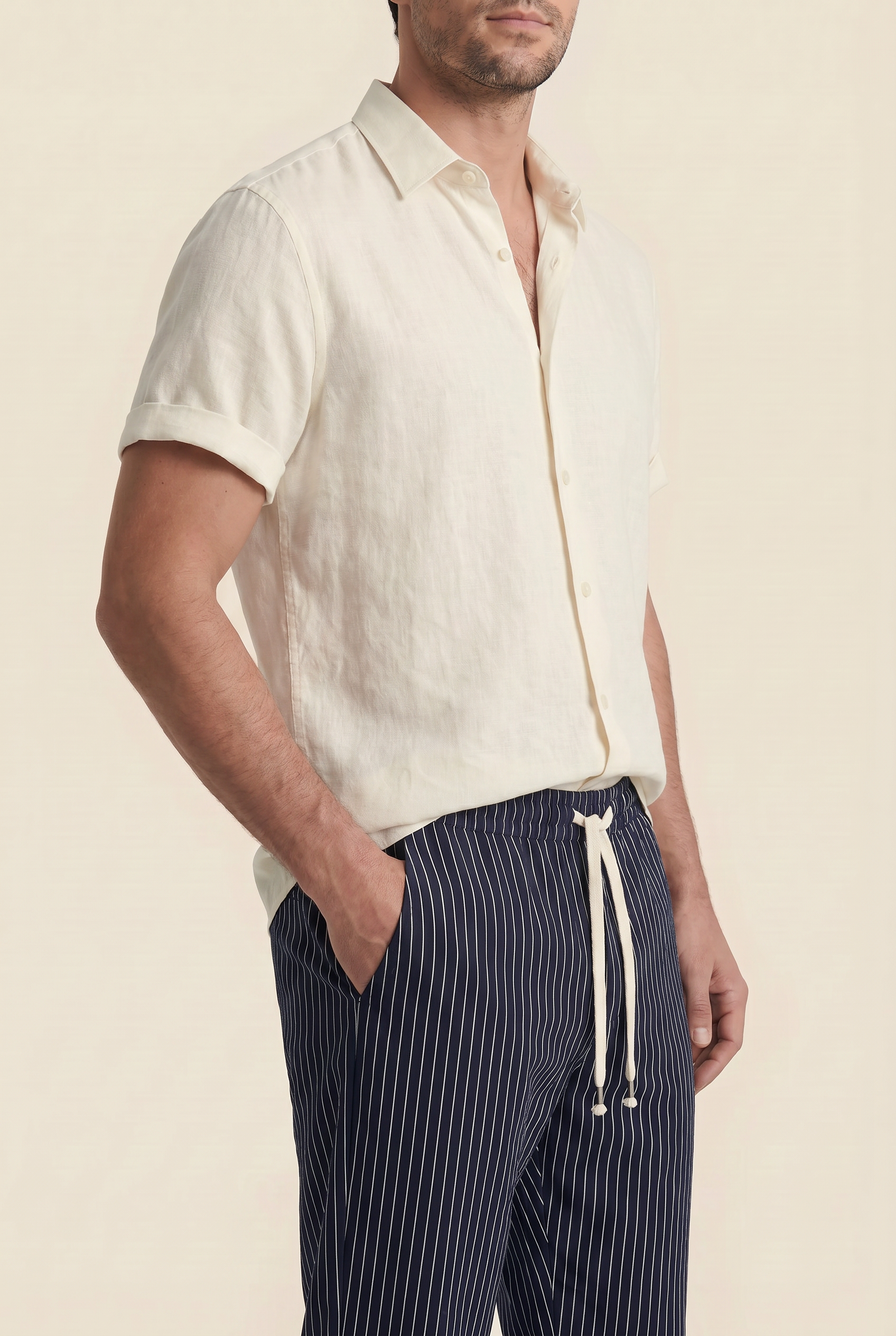 Raffaele™ Pinstripe Linen Pants Black