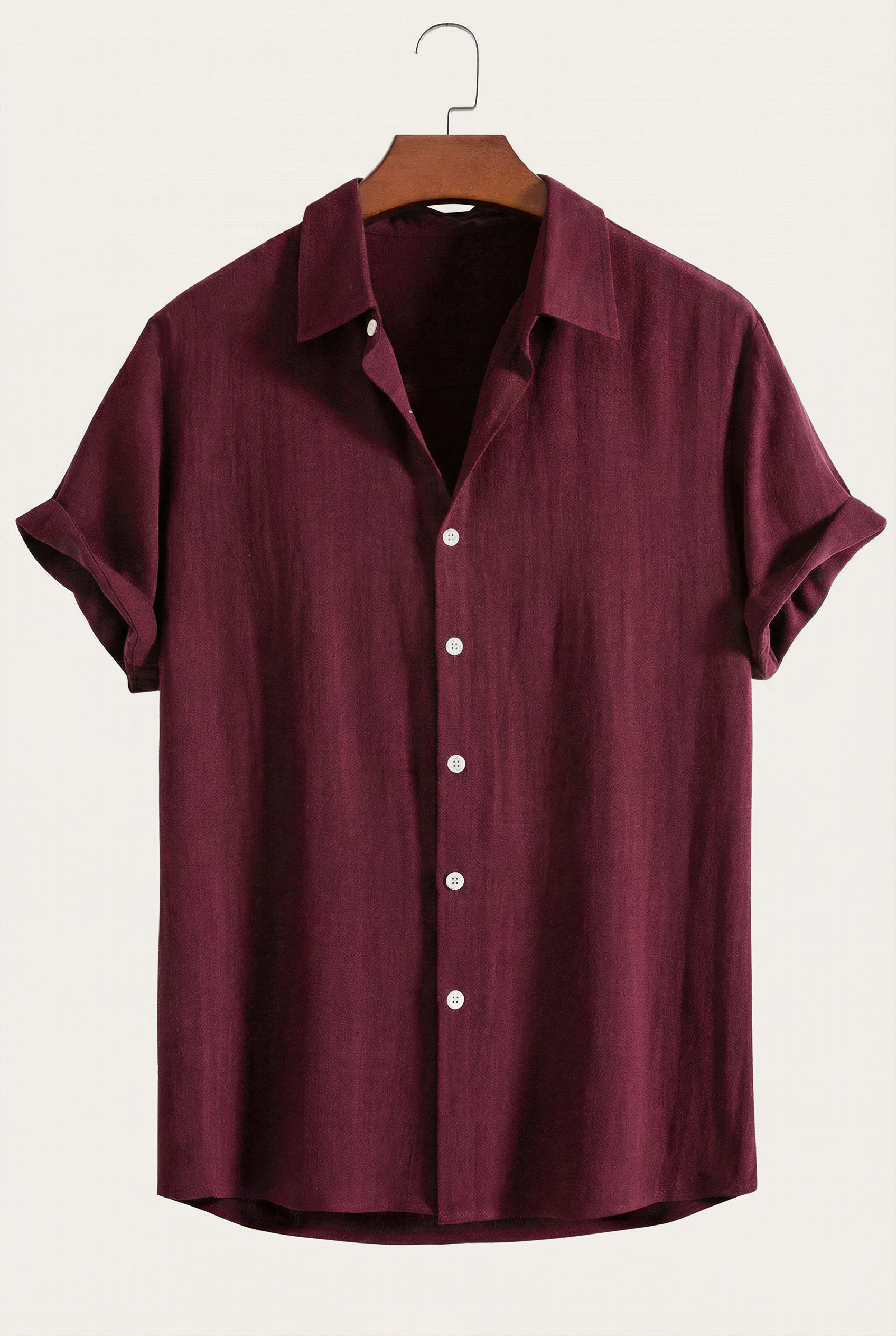 Linen Rayon Blend Button Up Shirt Maroon