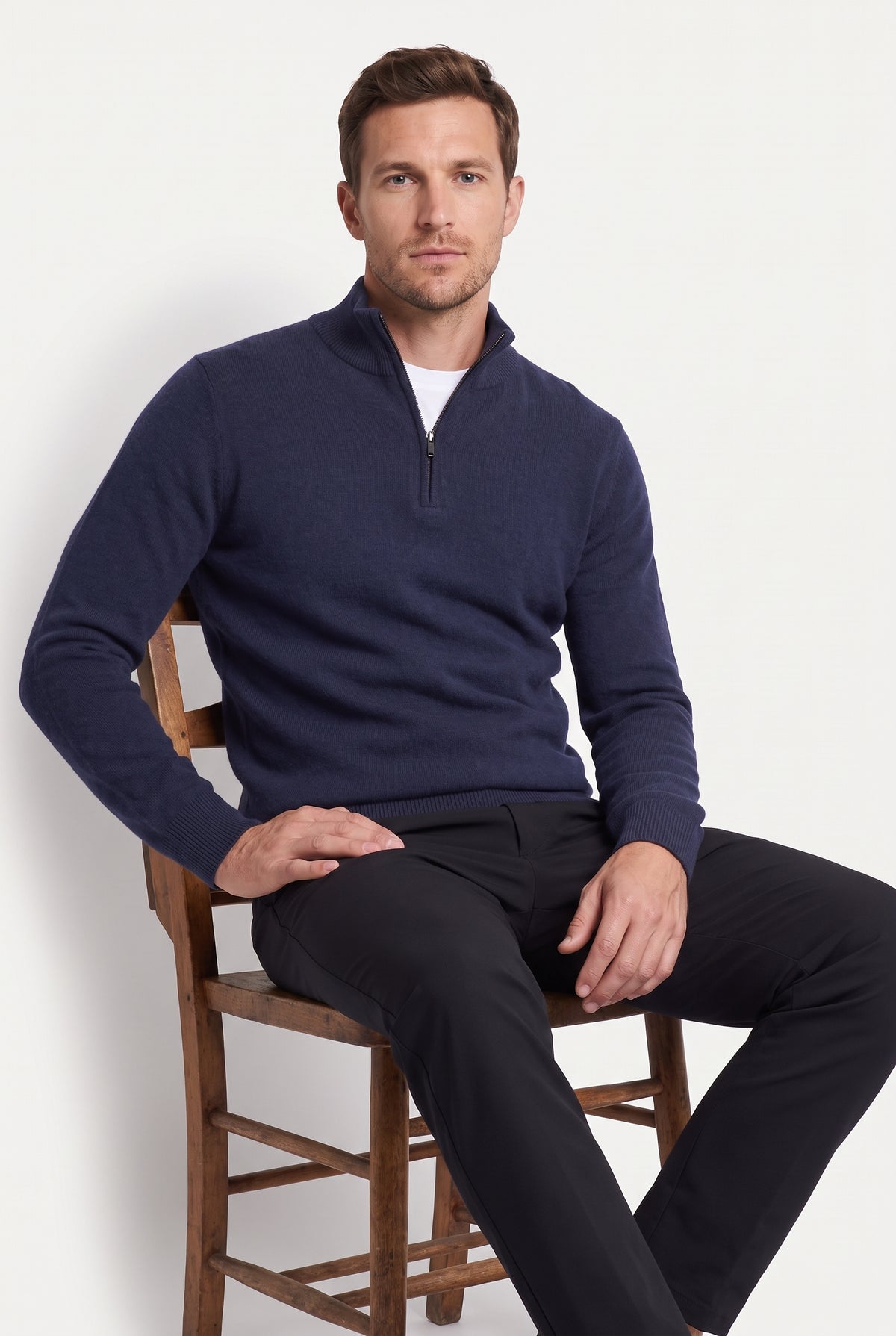 Mirsino Finest Cashmere 1/4 Zip Jumper - Navy